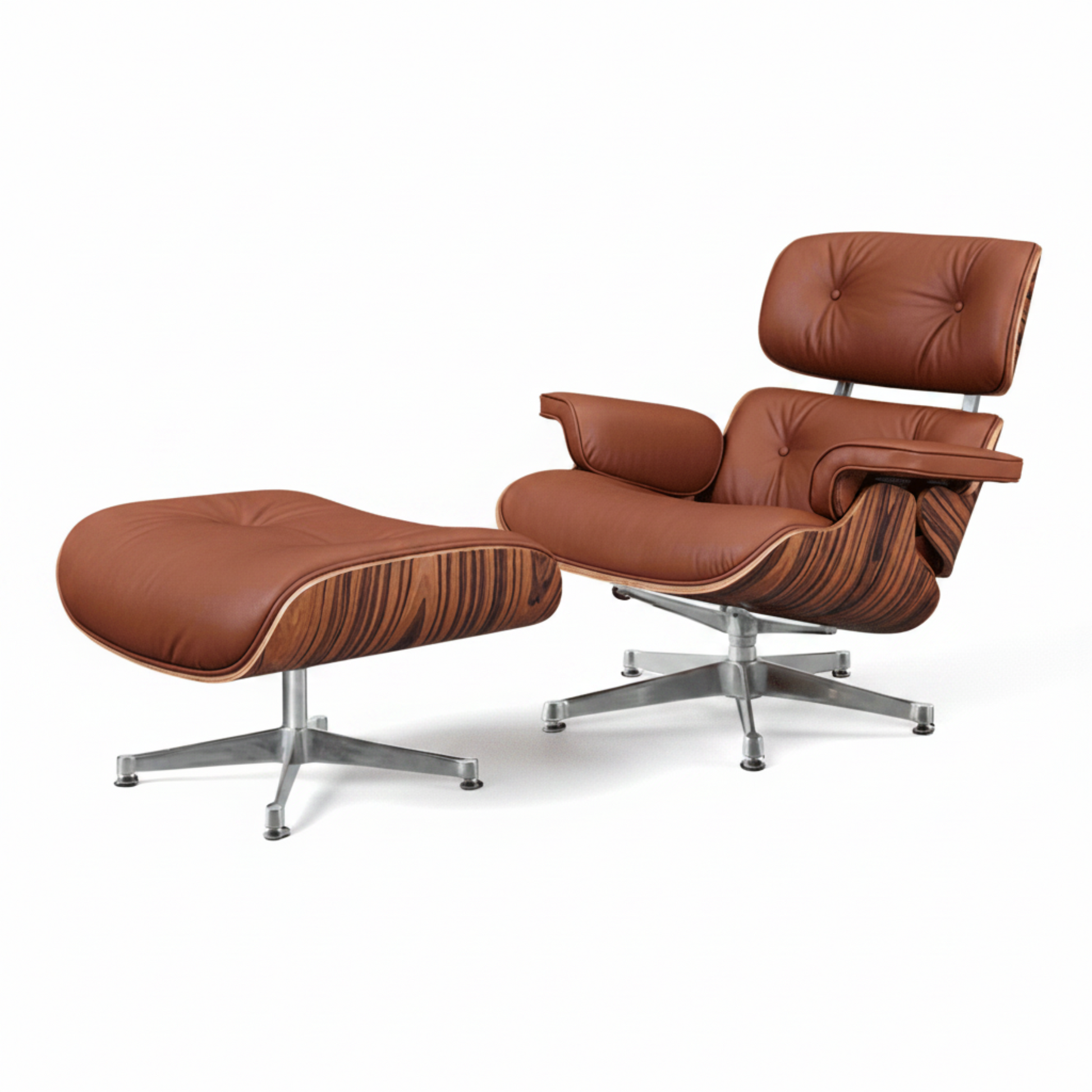 Charles Eames Inspired Mid-Century Lounge Chair With Ottoman Italian Leather - Rose Wood - Aura Furnitures