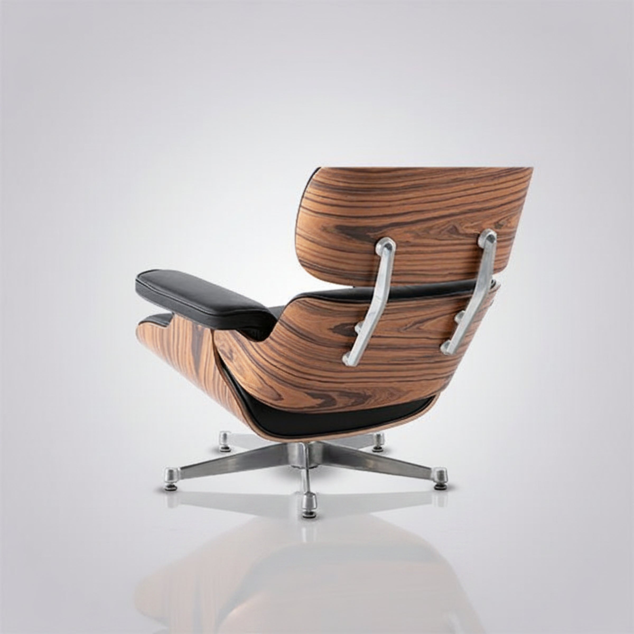 Charles Eames Inspired Mid-Century Lounge Chair With Ottoman Italian Leather - Rose Wood - Aura Furnitures