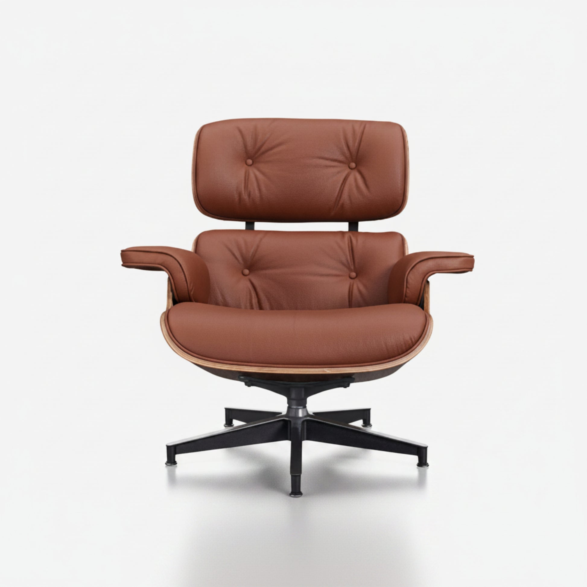 Charles Eames Inspired Mid-Century Lounge Chair With Ottoman Italian Leather - Rose Wood - Aura Furnitures