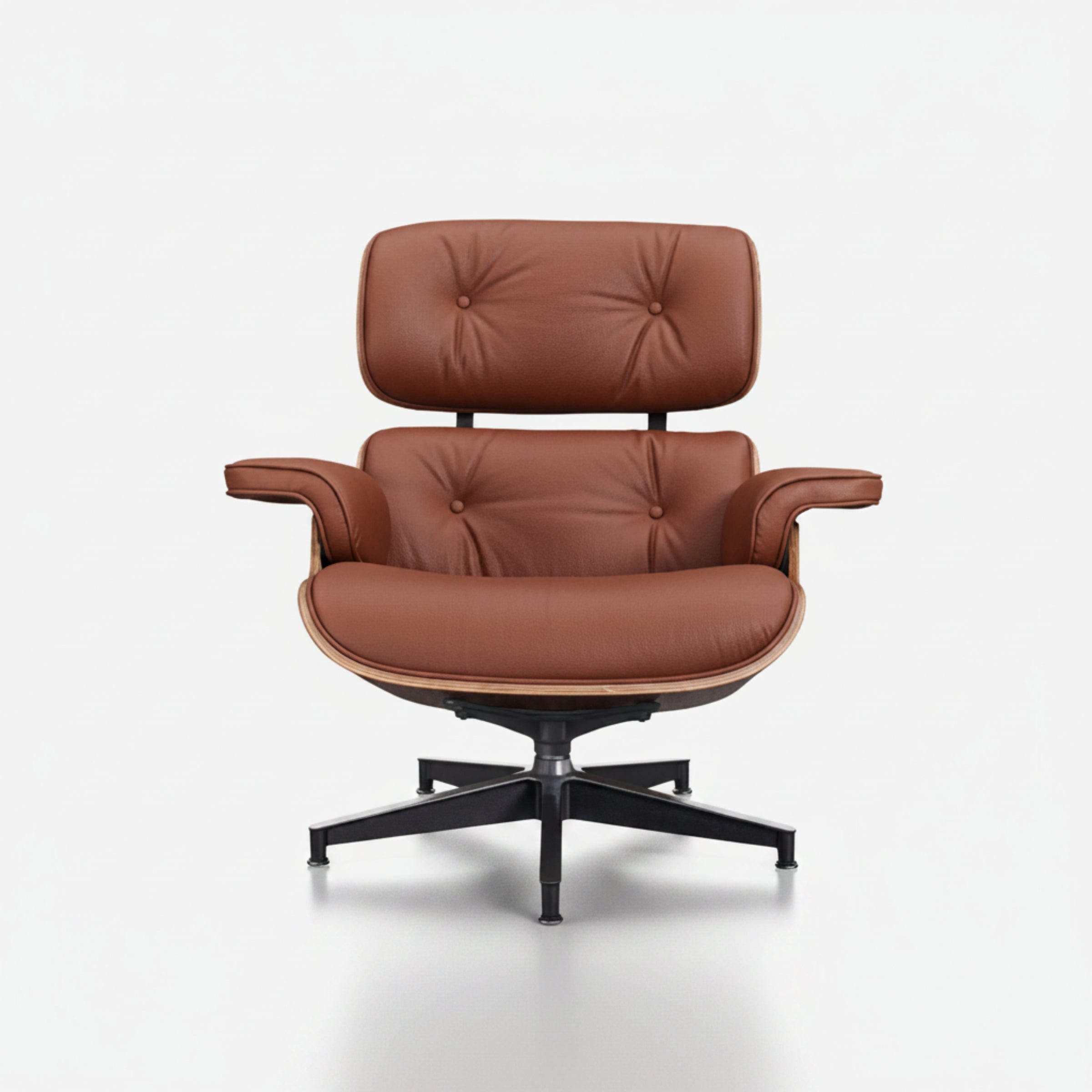 Charles Eames Inspired Mid-Century Lounge Chair With Ottoman Italian Leather - Rose Wood - Aura Furnitures