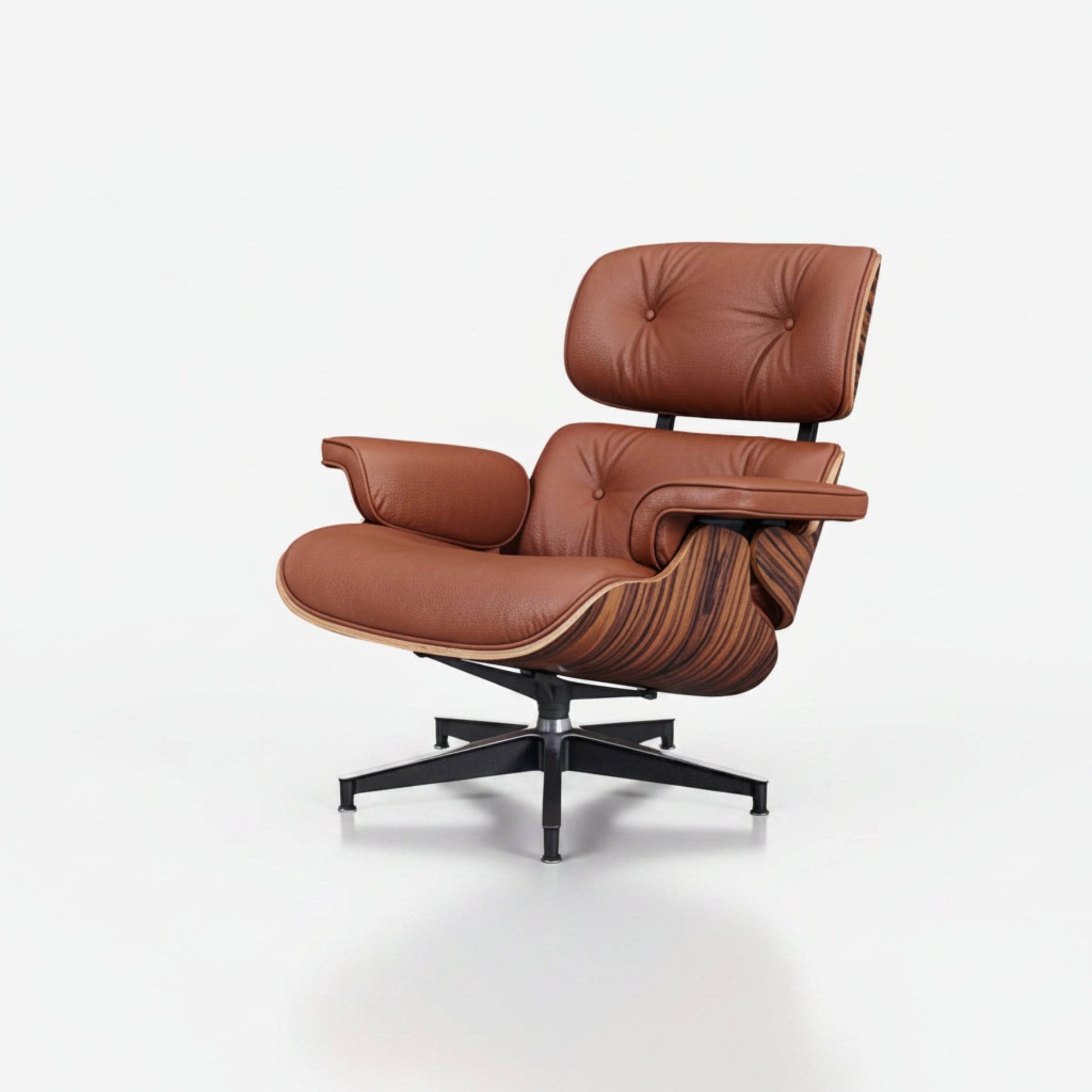 Charles Eames Inspired Mid-Century Lounge Chair With Ottoman Italian Leather - Rose Wood - Aura Furnitures