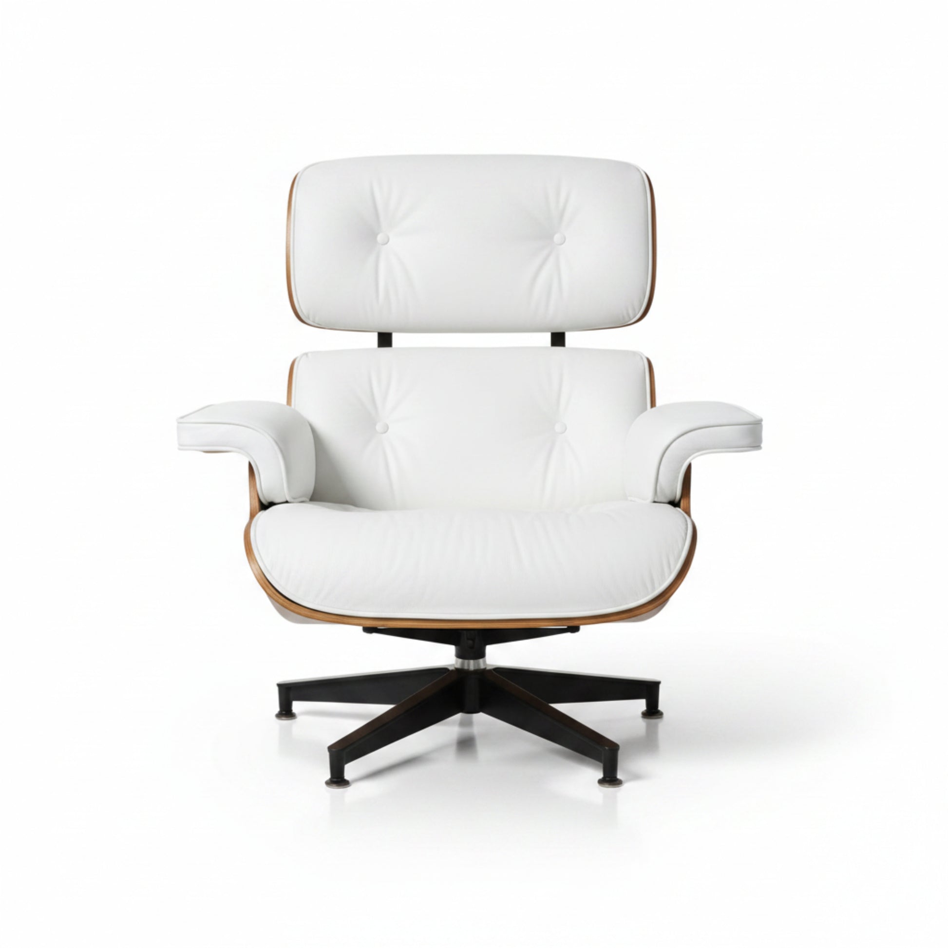 Charles Eames Inspired Mid-Century Lounge Chair With Ottoman Italian Leather - Rose Wood - Aura Furnitures