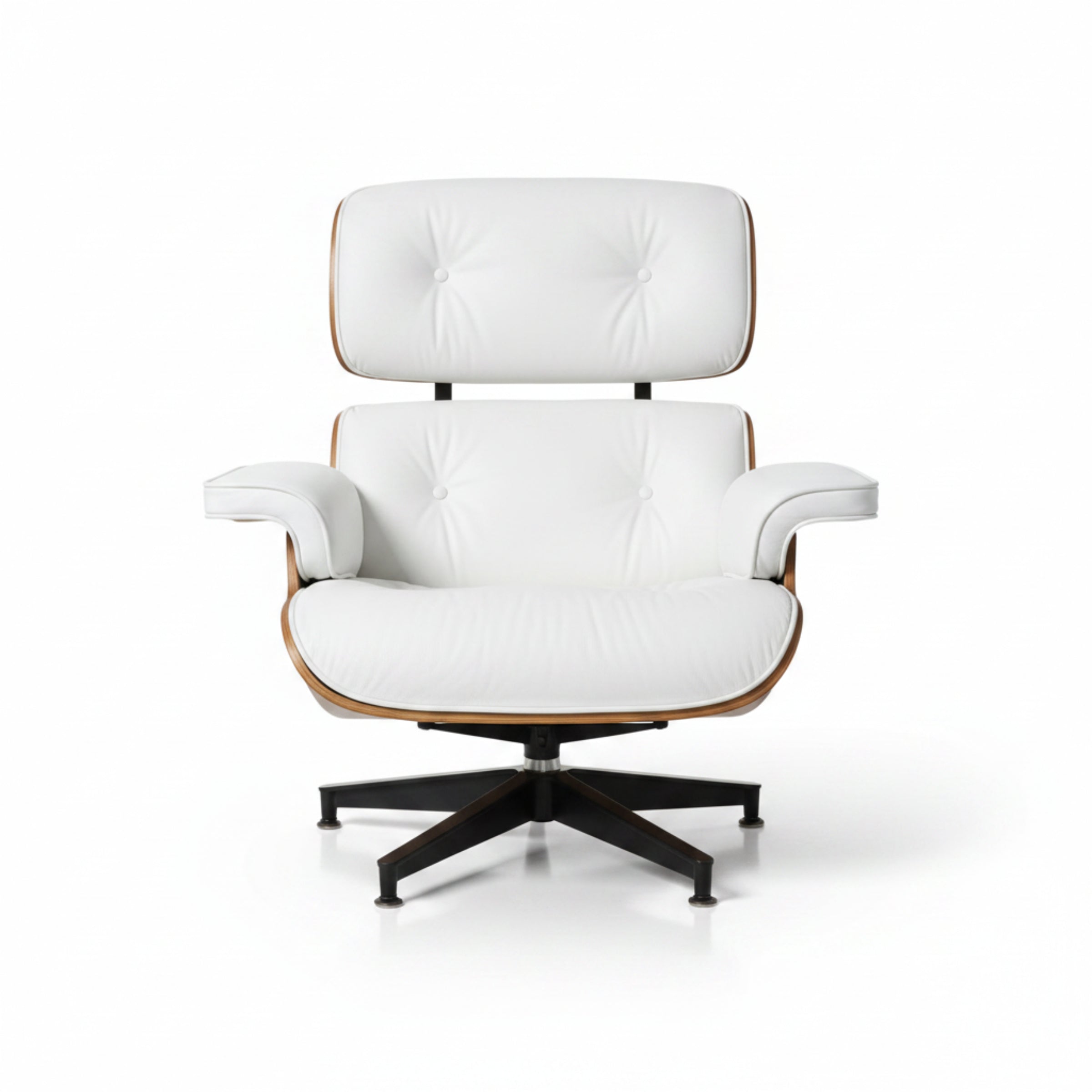 Charles Eames Inspired Mid-Century Lounge Chair With Ottoman Italian Leather - Rose Wood - Aura Furnitures