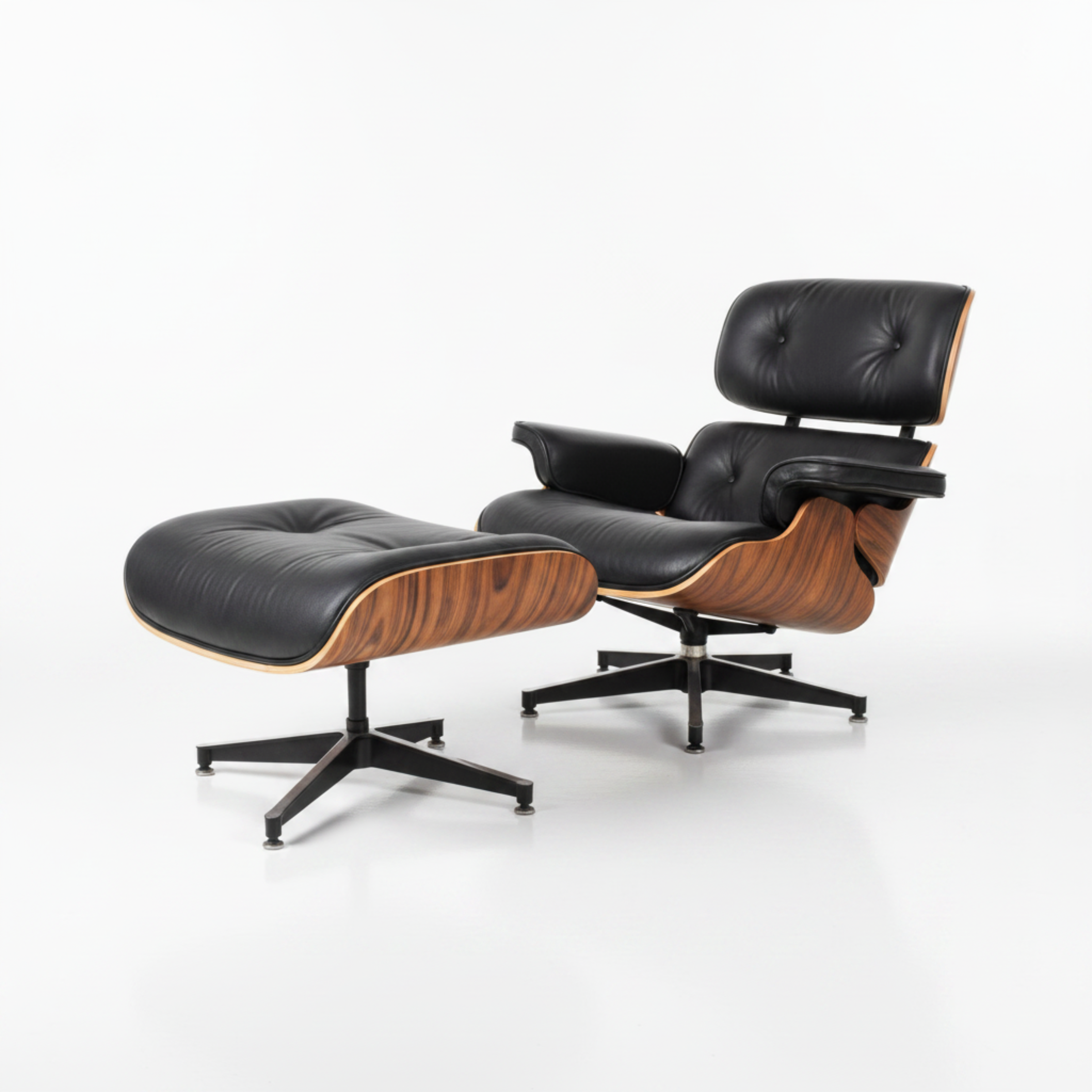 Charles Eames Inspired Mid-Century Lounge Chair With Ottoman Italian Leather - Rose Wood - Aura Furnitures