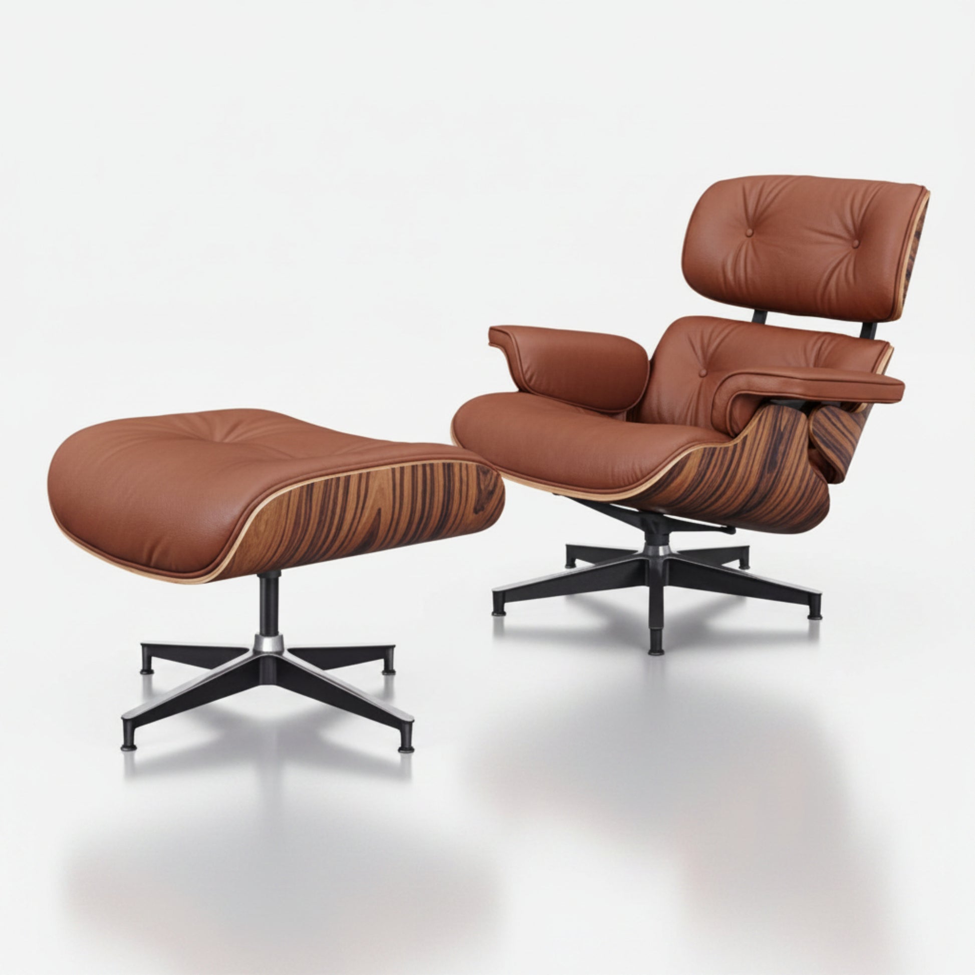Charles Eames Inspired Mid-Century Lounge Chair With Ottoman Italian Leather - Rose Wood - Aura Furnitures