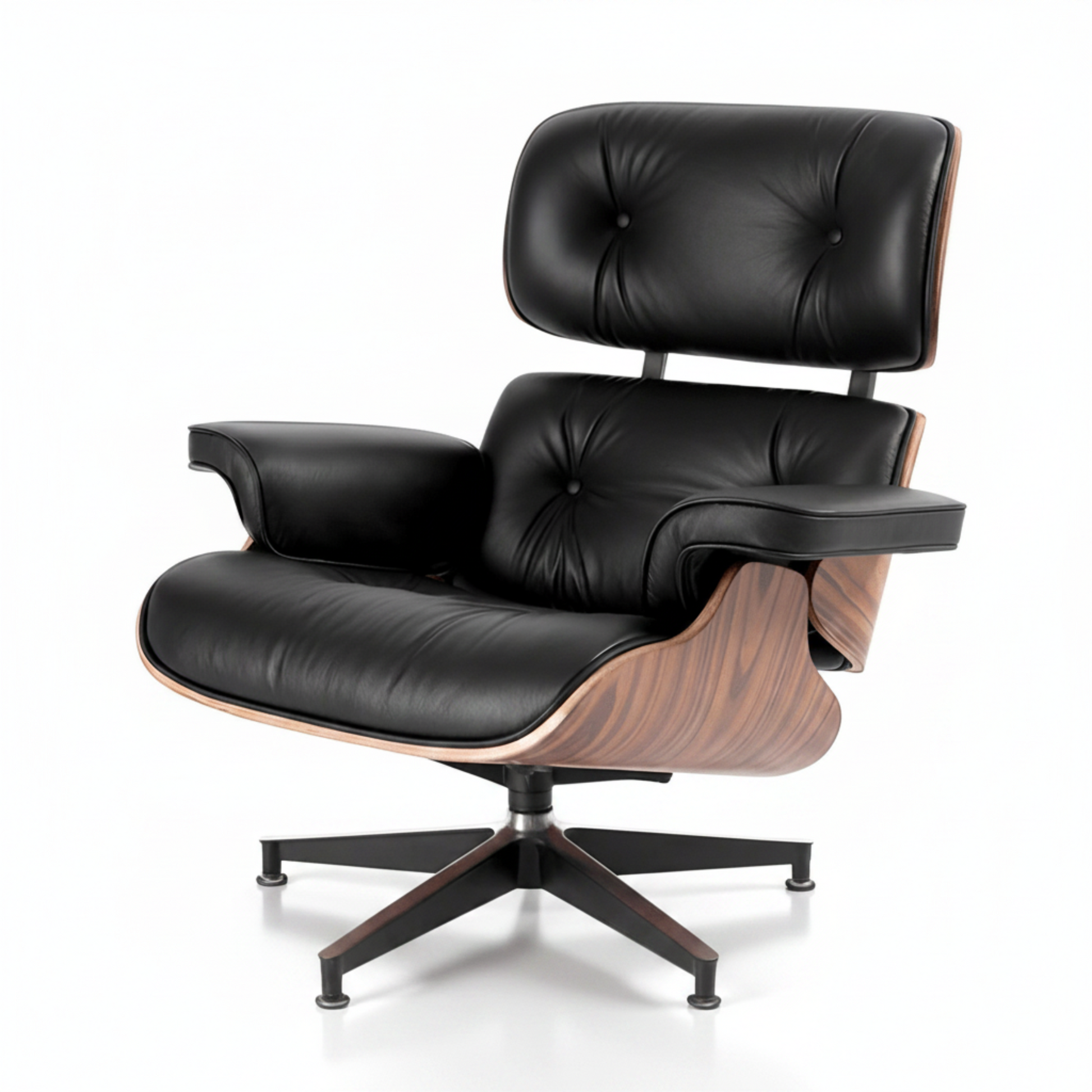 Charles Eames Inspired Mid-Century Lounge Chair With Ottoman Italian Leather - Rose Wood - Aura Furnitures