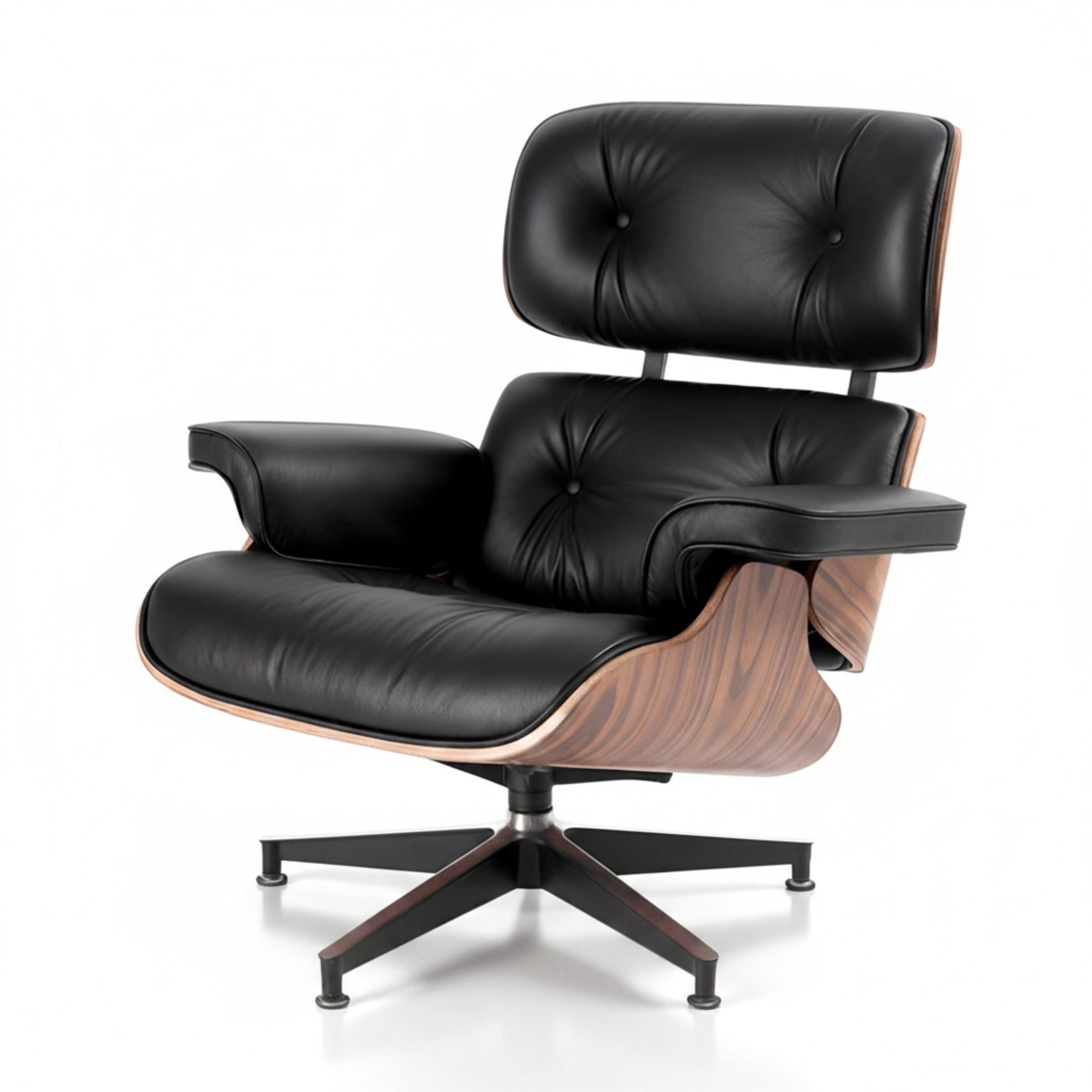 Charles Eames Inspired Mid-Century Lounge Chair With Ottoman Italian Leather - Rose Wood - Aura Furnitures