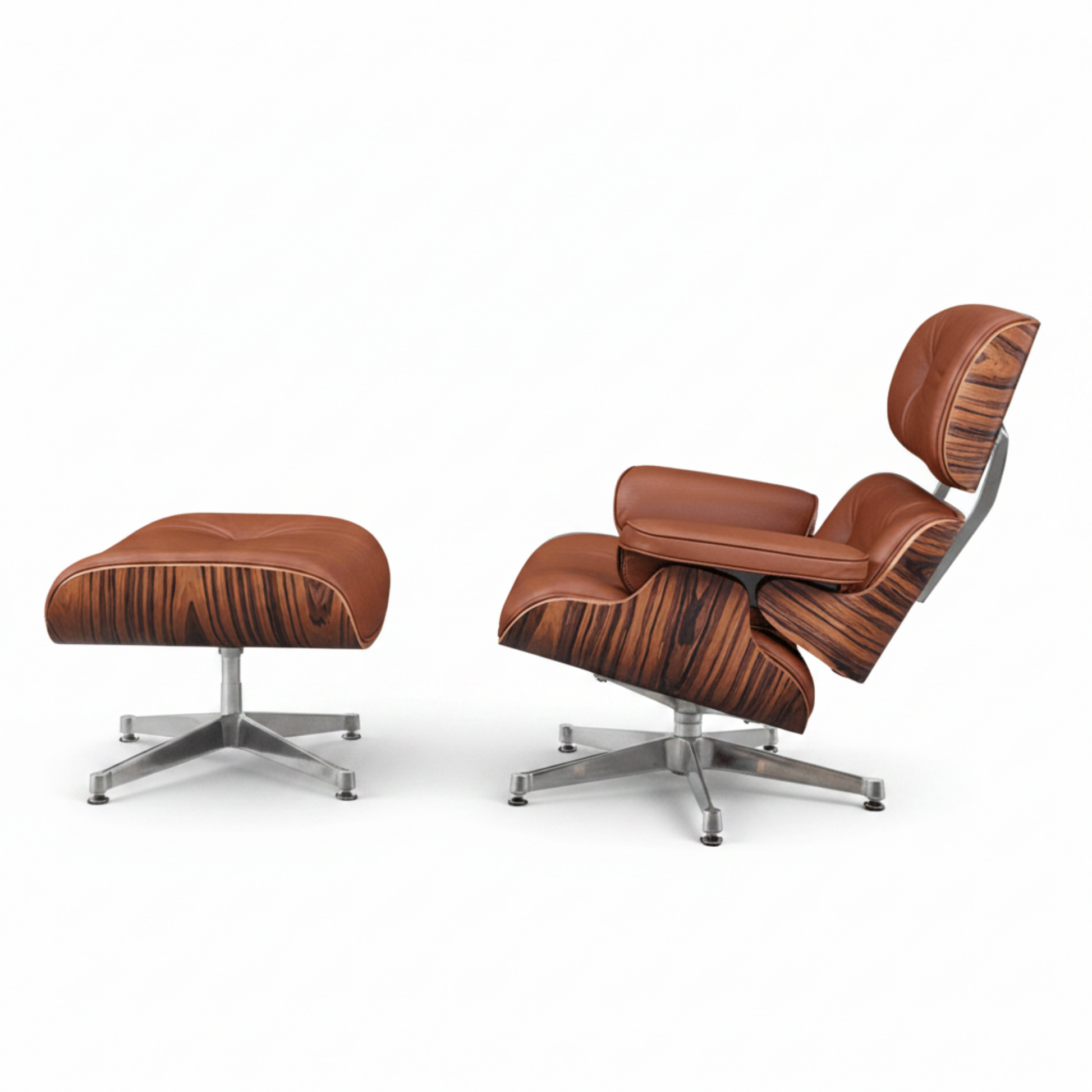 Charles Eames Inspired Mid-Century Lounge Chair With Ottoman Italian Leather - Rose Wood - Aura Furnitures