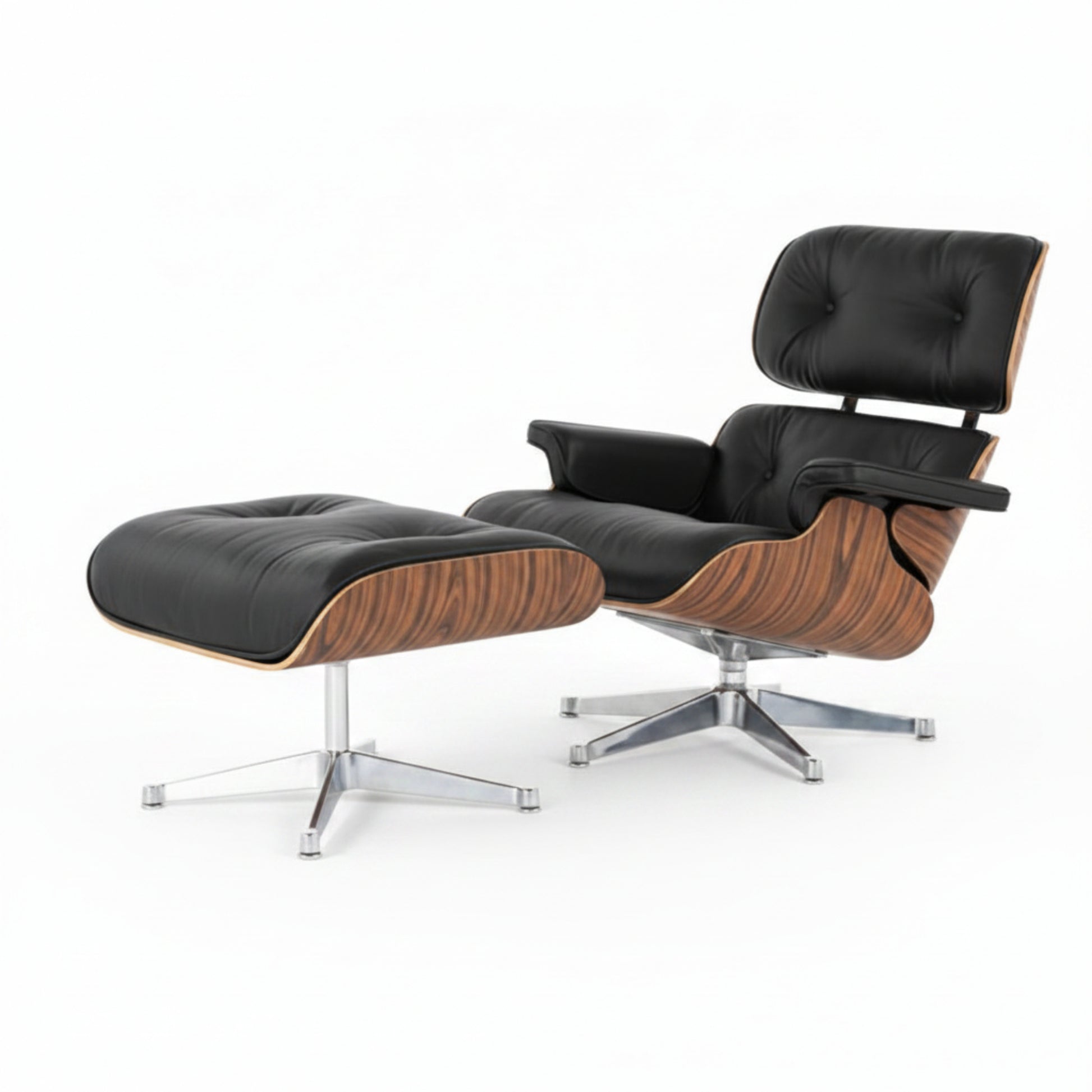 Charles Eames Inspired Mid-Century Lounge Chair With Ottoman Italian Leather - Rose Wood - Aura Furnitures