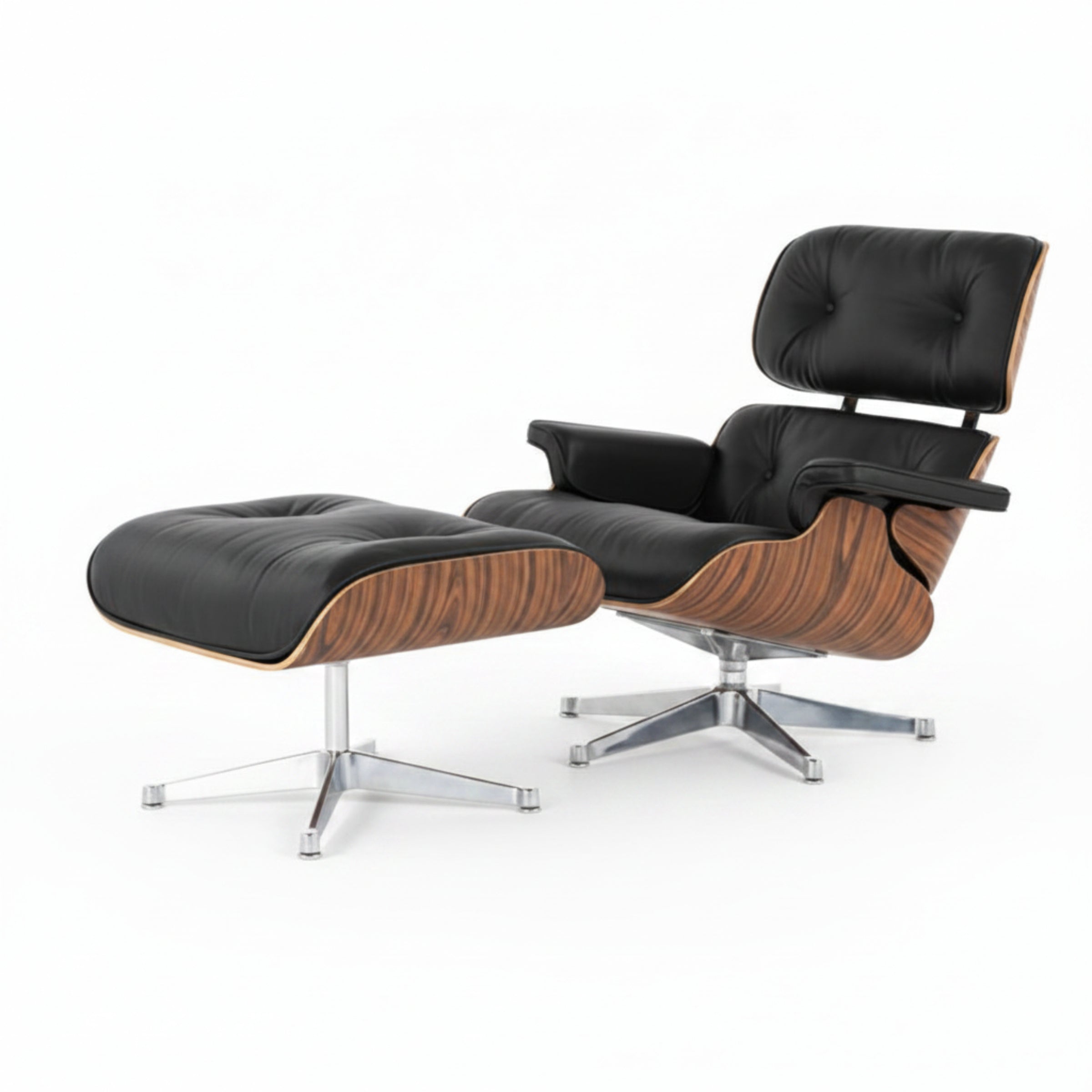Charles Eames Inspired Mid-Century Lounge Chair With Ottoman Italian Leather - Rose Wood - Aura Furnitures