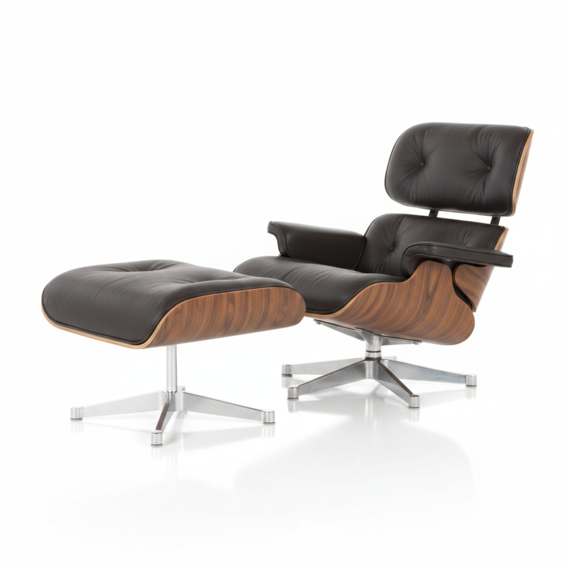Charles Eames Inspired Mid-Century Lounge Chair With Ottoman Italian Leather - Rose Wood - Aura Furnitures