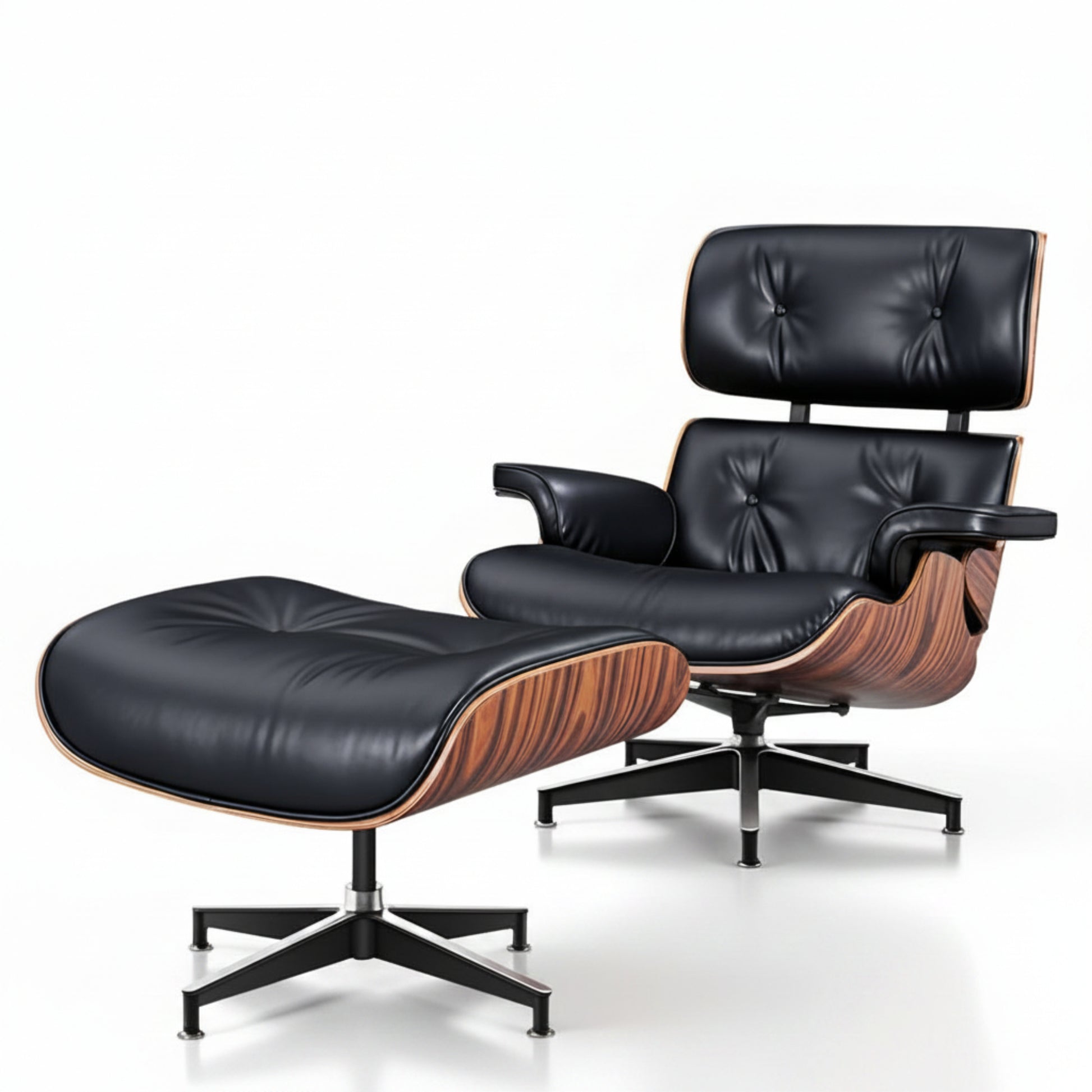 Charles Eames Inspired Modern Lounge Chair & Ottoman Set – XL Ergonomic Design - Aura Furnitures