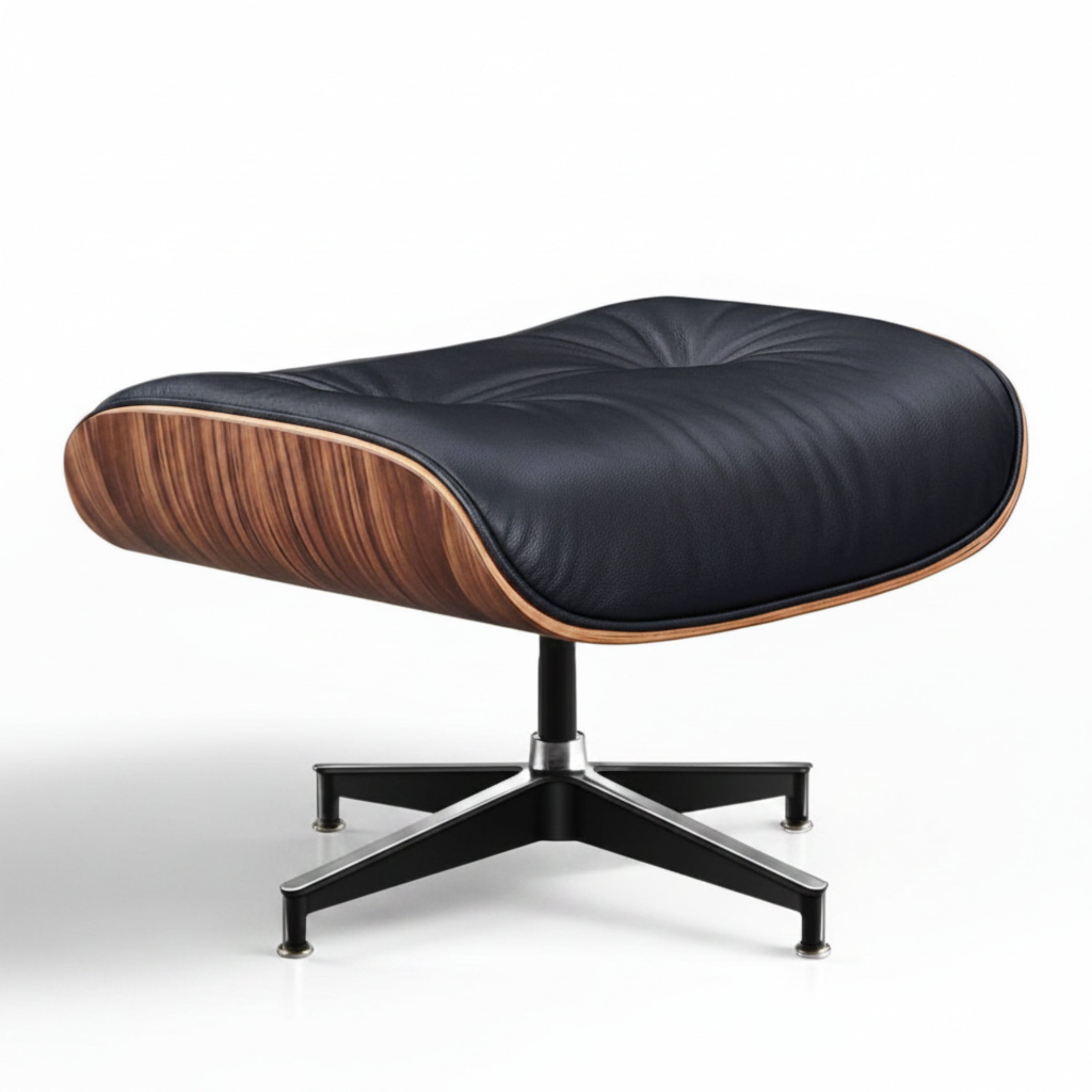 Charles Eames Inspired Walnut Lounge Chair & Ottoman Set XL Tall Comfort - Walnut Wood Black and White - Aura Furnitures