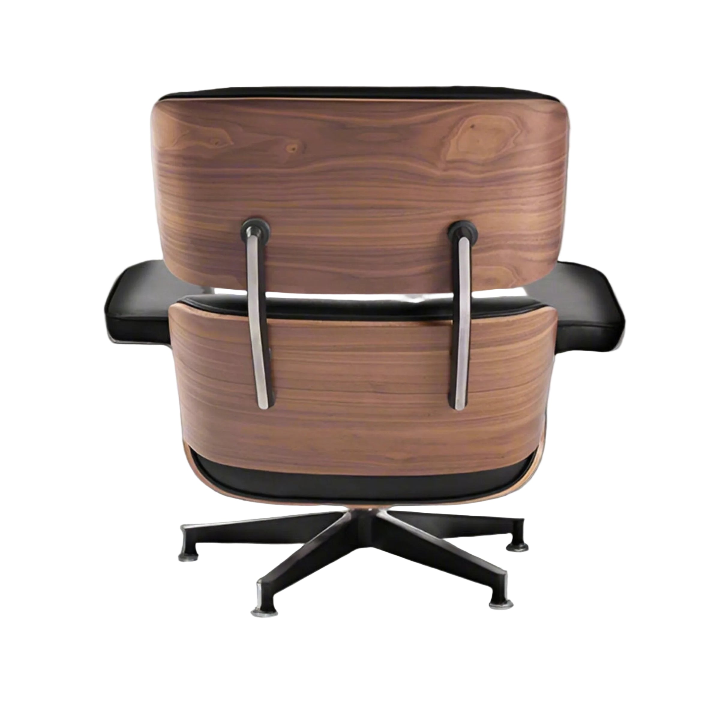Charles Eames Inspired Walnut Lounge Chair & Ottoman Set XL Tall Comfort - Walnut Wood Black and White - Aura Furnitures