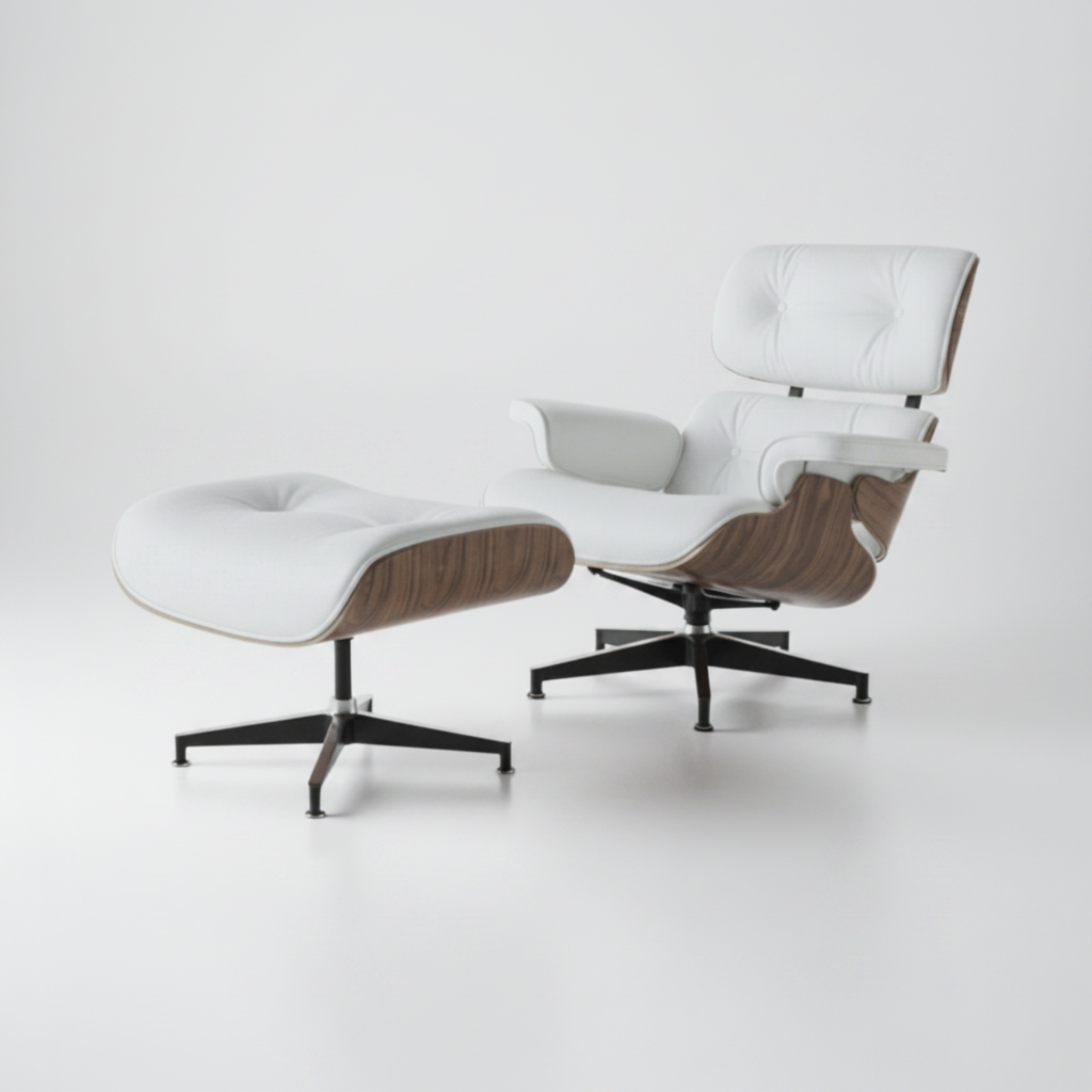 Charles Eames Inspired Walnut Lounge Chair & Ottoman Set XL Tall Comfort - Walnut Wood Black and White - Aura Furnitures