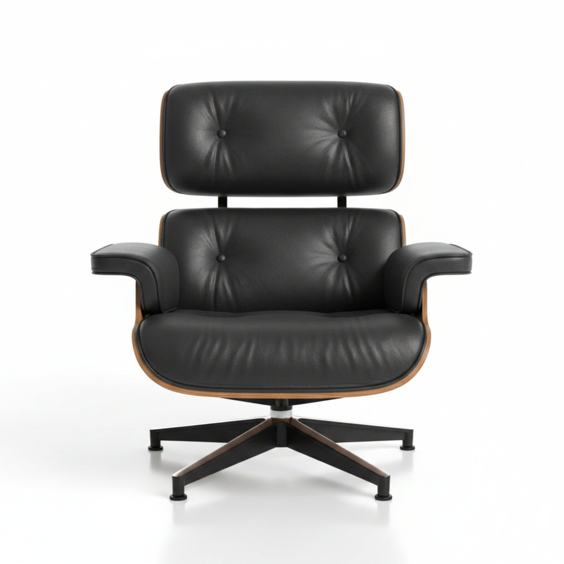 Charles Eames Inspired Walnut Lounge Chair & Ottoman Set XL Tall Comfort - Walnut Wood Black and White - Aura Furnitures