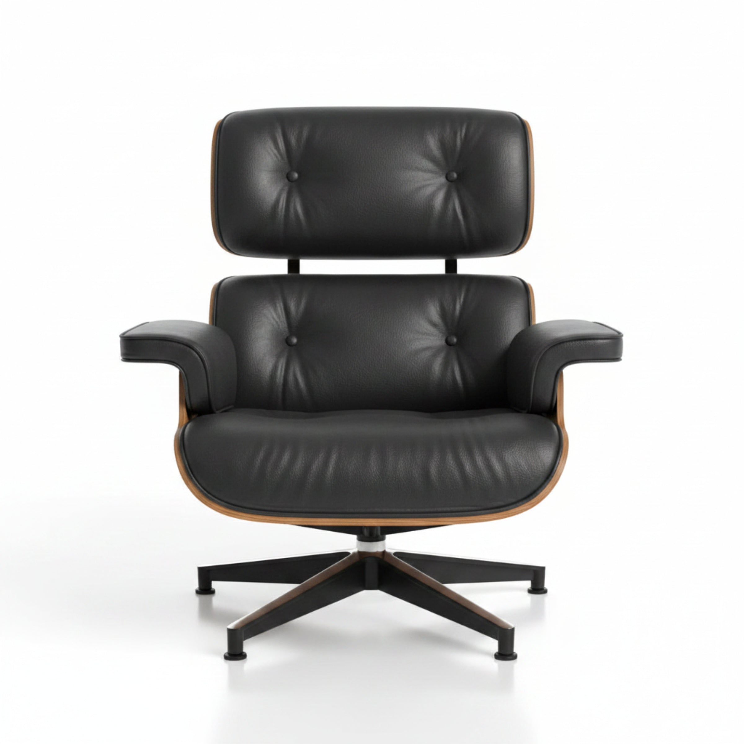 Charles Eames Inspired Walnut Lounge Chair & Ottoman Set XL Tall Comfort - Walnut Wood Black and White - Aura Furnitures