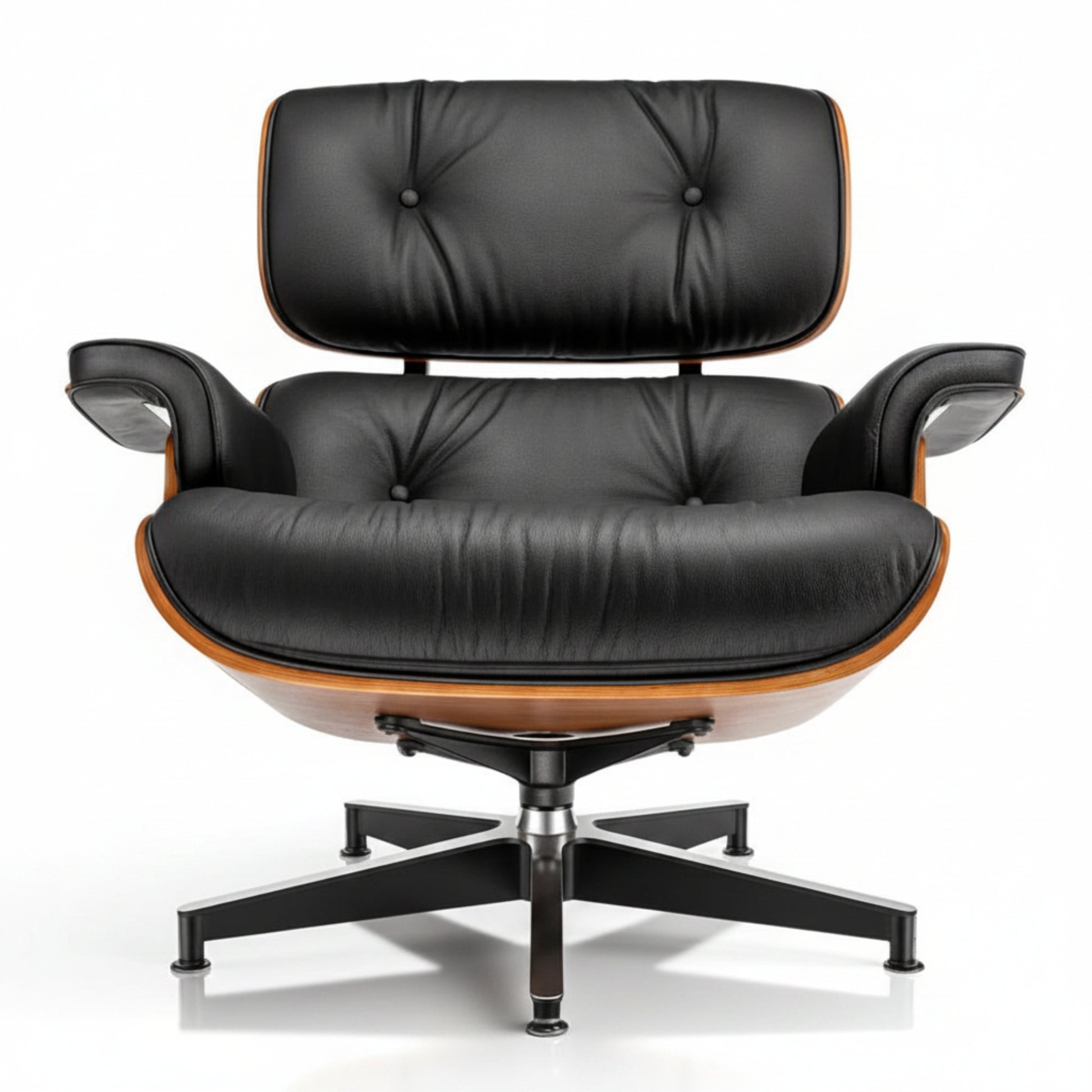 Charles Eames Inspired Walnut Lounge Chair & Ottoman Set XL Tall Comfort - Walnut Wood Black and White - Aura Furnitures