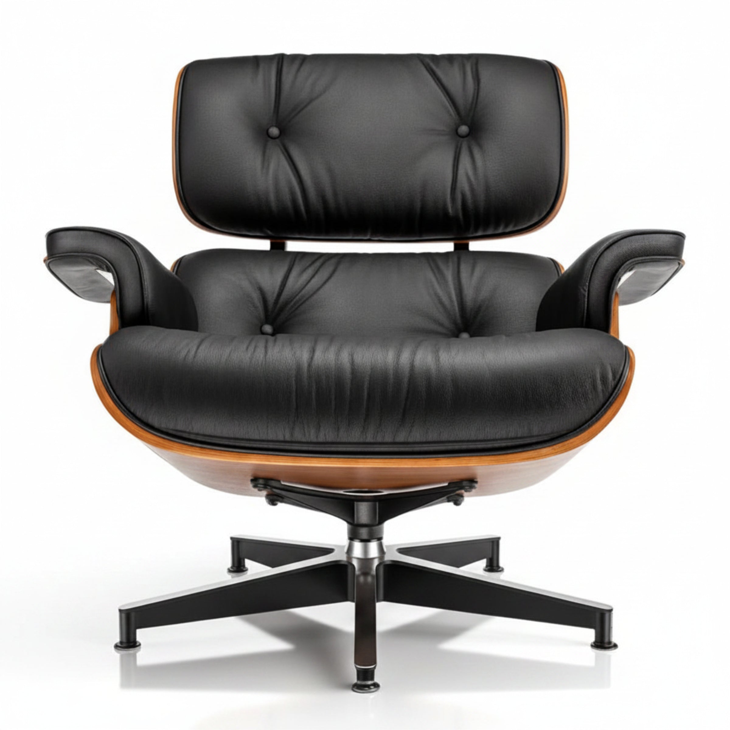 Charles Eames Inspired Walnut Lounge Chair & Ottoman Set XL Tall Comfort - Walnut Wood Black and White - Aura Furnitures