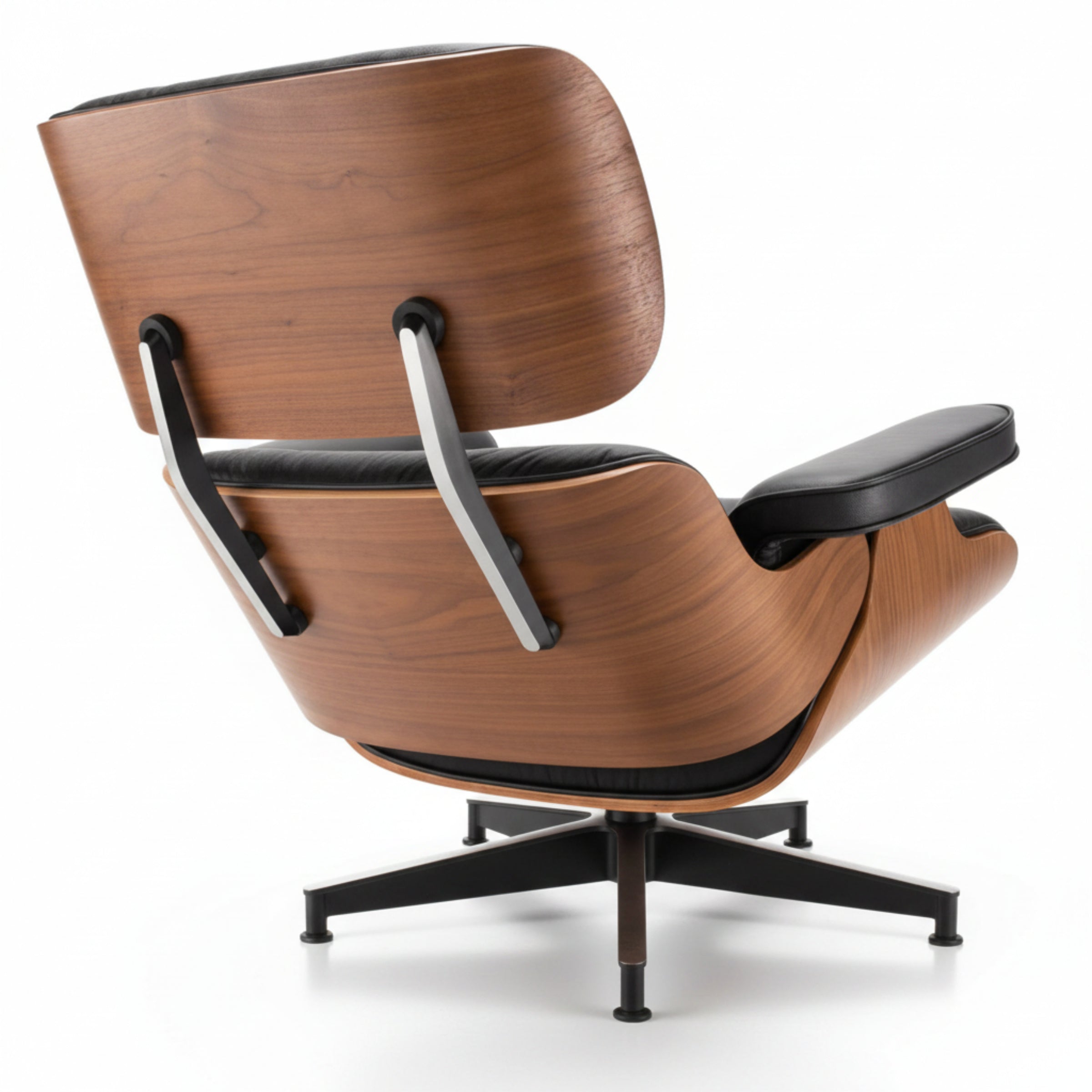 Charles Eames Inspired Walnut Lounge Chair & Ottoman Set XL Tall Comfort - Walnut Wood Black and White - Aura Furnitures