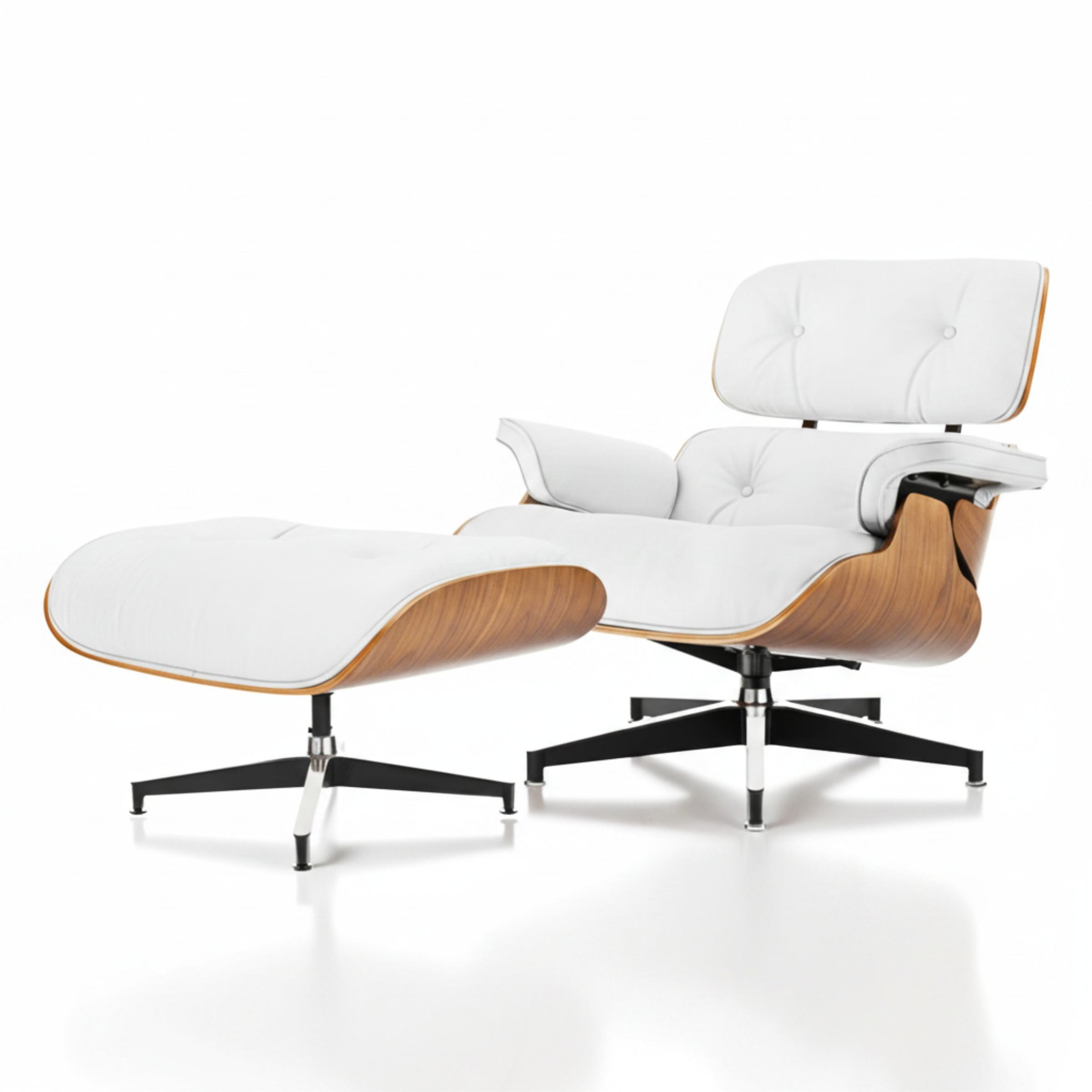 Charles Eames Inspired Walnut Lounge Chair & Ottoman Set XL Tall Comfort - Walnut Wood Black and White - Aura Furnitures