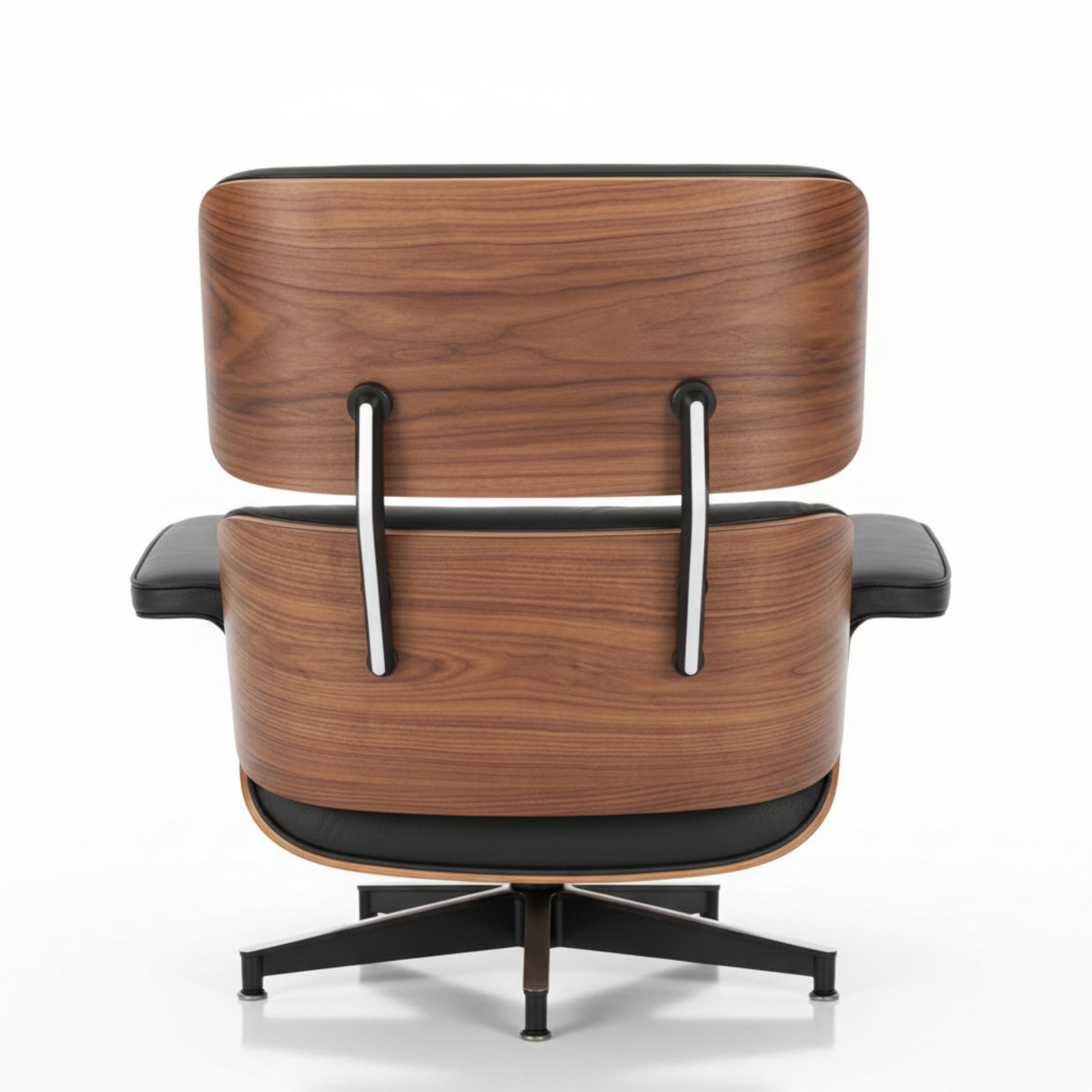 Charles Eames Inspired Walnut Lounge Chair & Ottoman Set XL Tall Comfort - Walnut Wood Black and White - Aura Furnitures