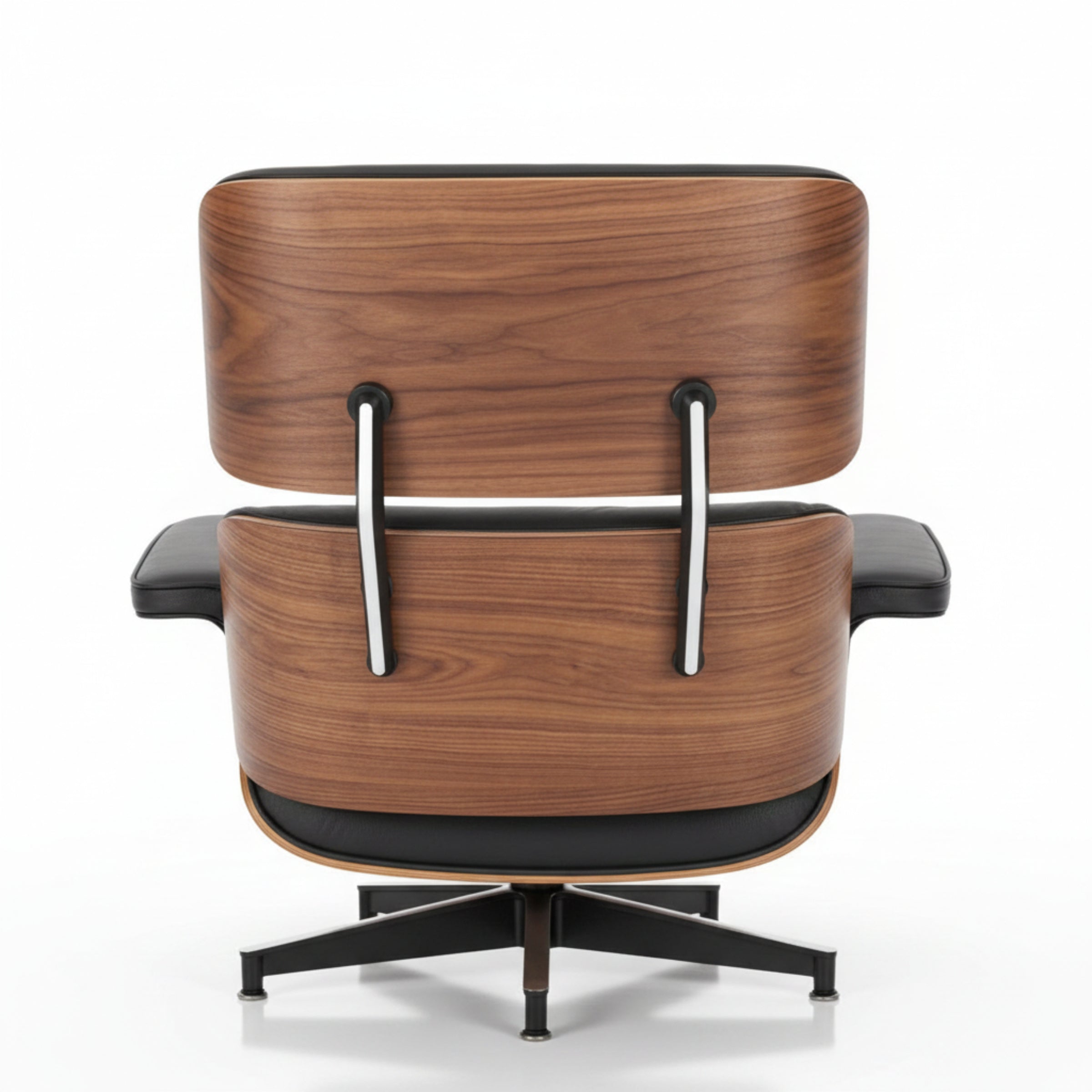 Charles Eames Inspired Walnut Lounge Chair & Ottoman Set XL Tall Comfort - Walnut Wood Black and White - Aura Furnitures