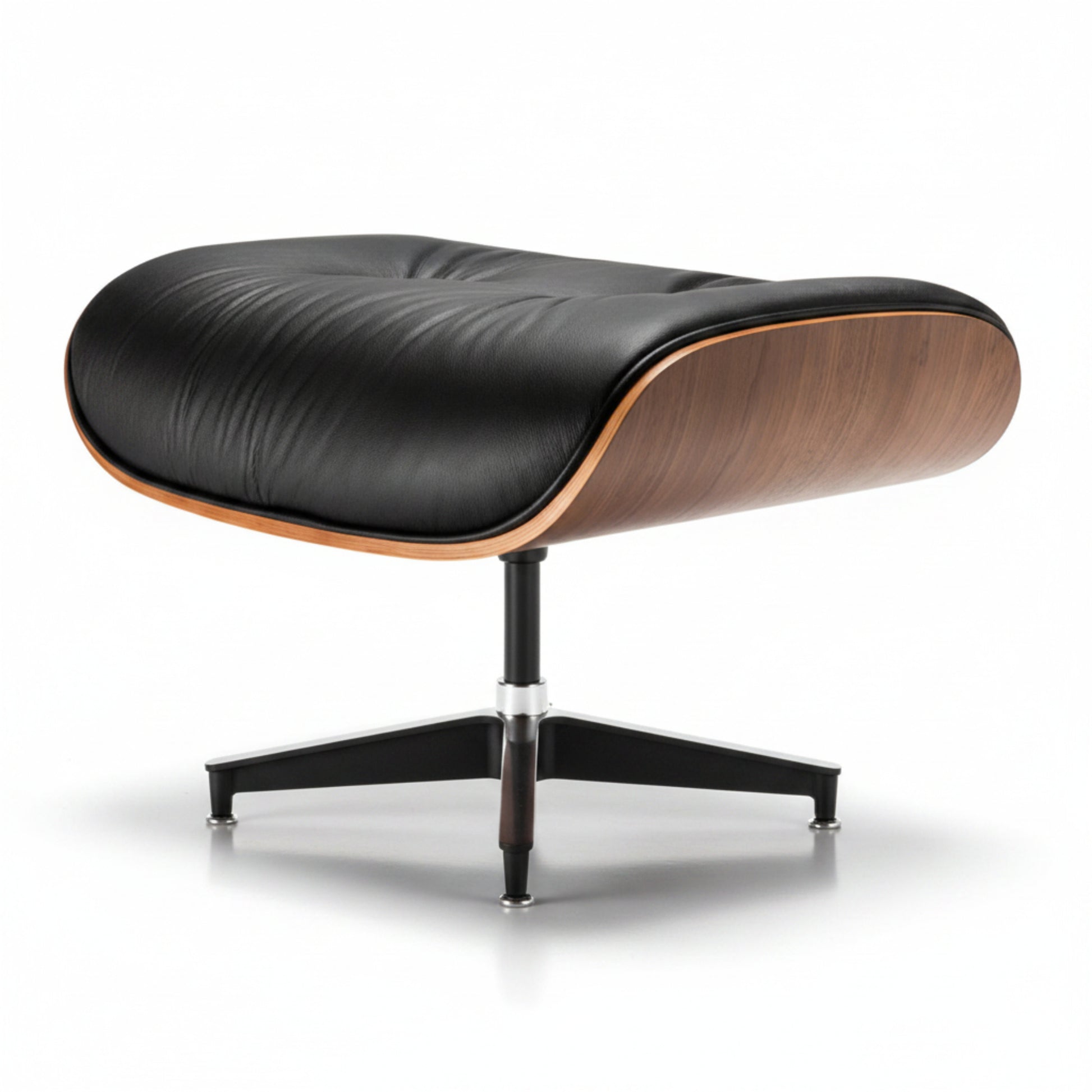 Charles Eames Inspired Walnut Lounge Chair & Ottoman Set XL Tall Comfort - Walnut Wood Black and White - Aura Furnitures