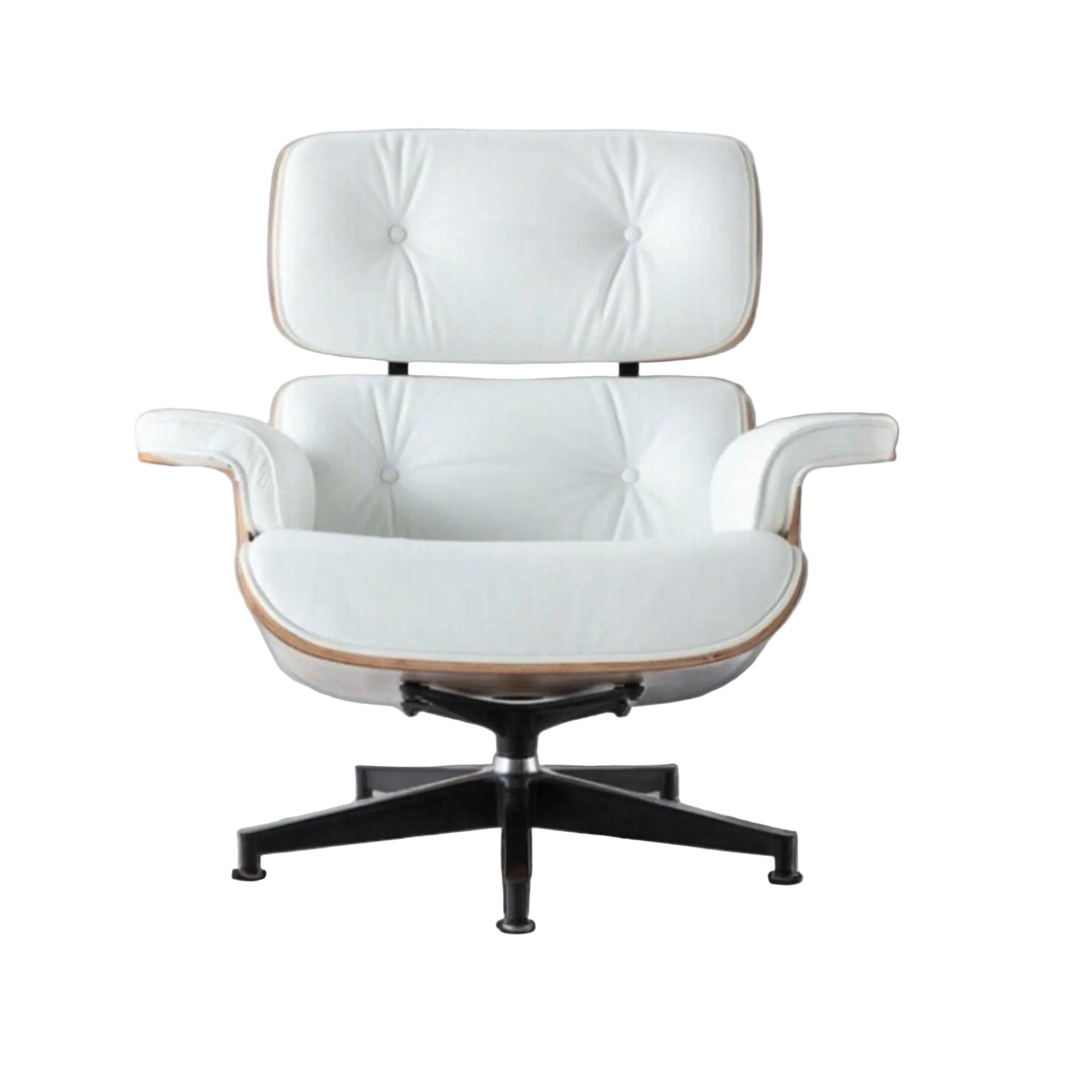 Charles Eames Inspired Walnut Lounge Chair & Ottoman Set XL Tall Comfort - Walnut Wood Black and White - Aura Furnitures