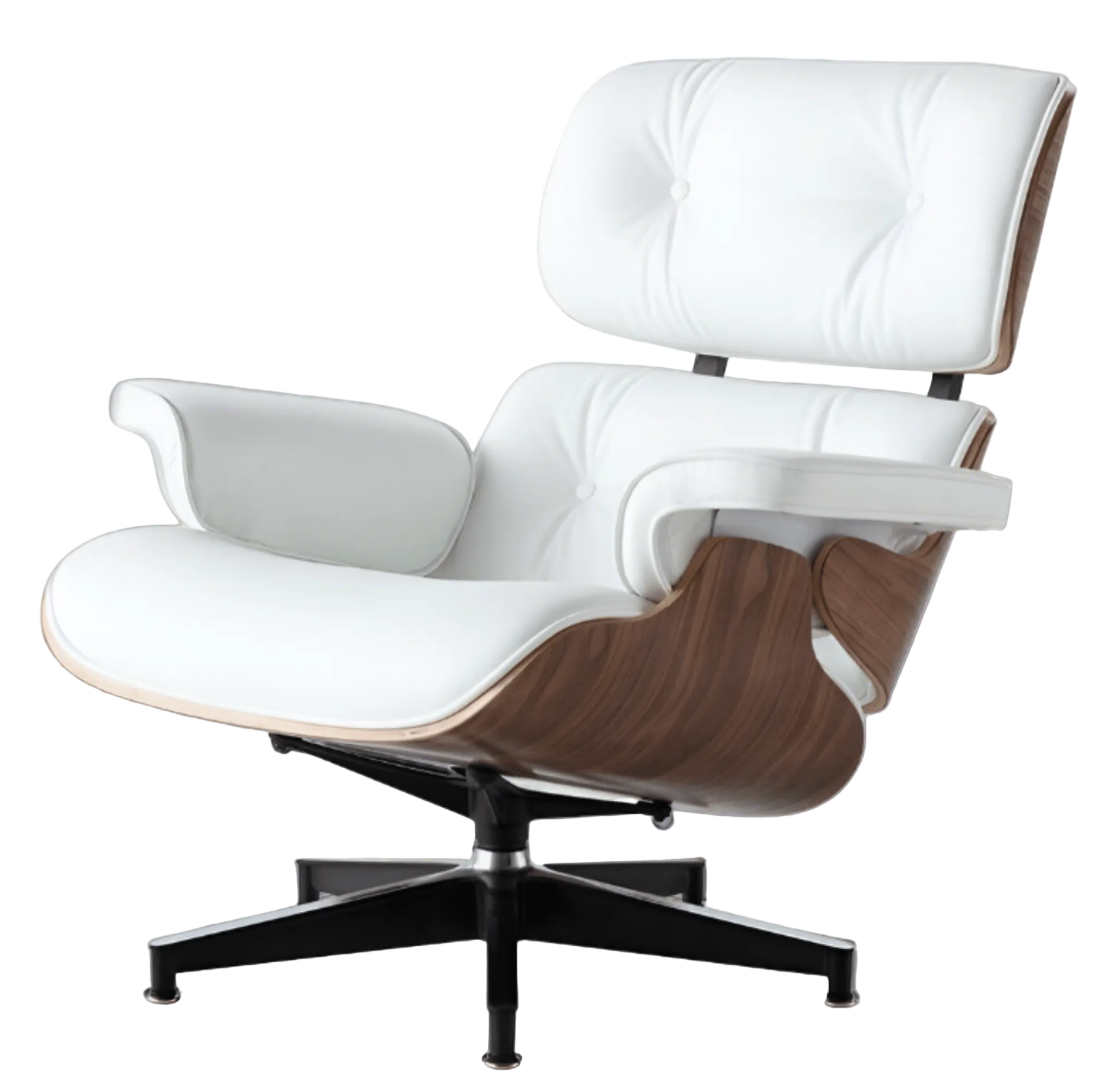 Charles Eames Inspired Walnut Lounge Chair & Ottoman Set XL Tall Comfort - Walnut Wood Black and White - Aura Furnitures