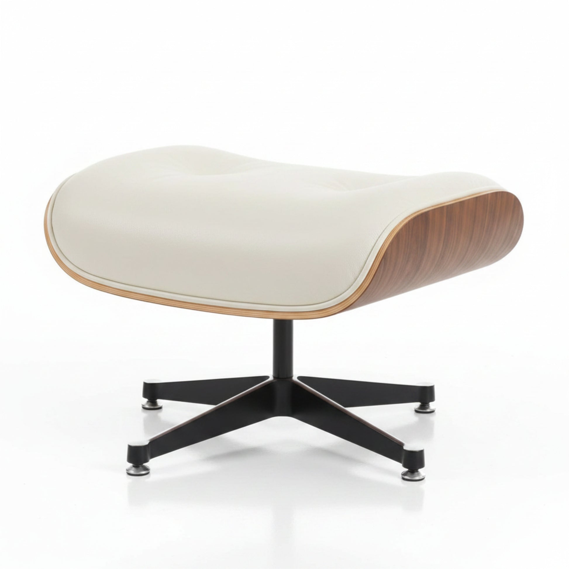 Charles Eames Style XL Version Lounge Chair & Ottoman - Walnut Wood & Ivory White - Aura Furnitures