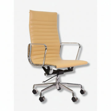 Eames Elegant Thin Pad Office Chair EA 119 - Ripped High Back, Black Leather - Aura Furnitures
