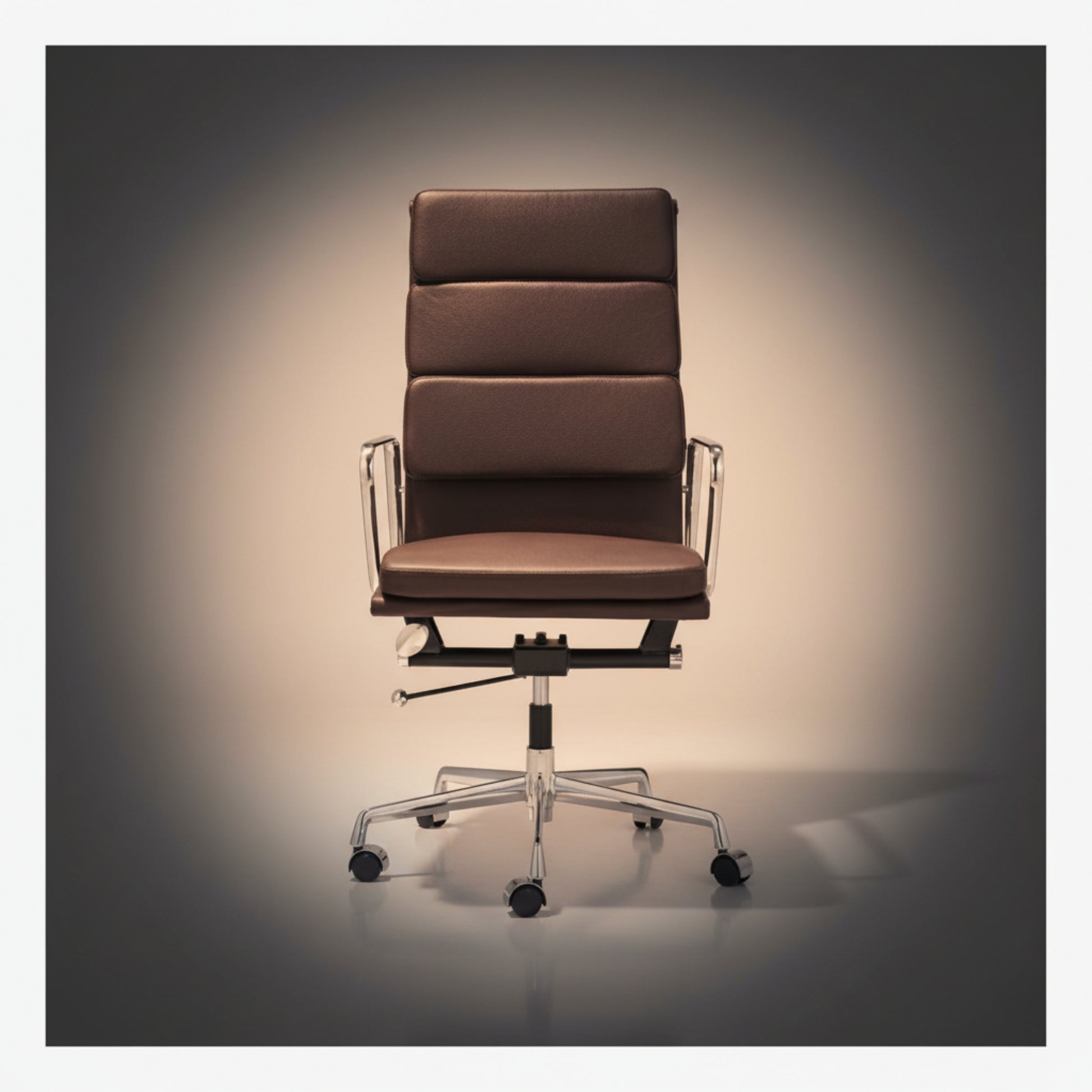 Eames Ergonomic Soft Pad Office Chair EA 219 - High Back Support, Dark Brown Leather - Aura Furnitures
