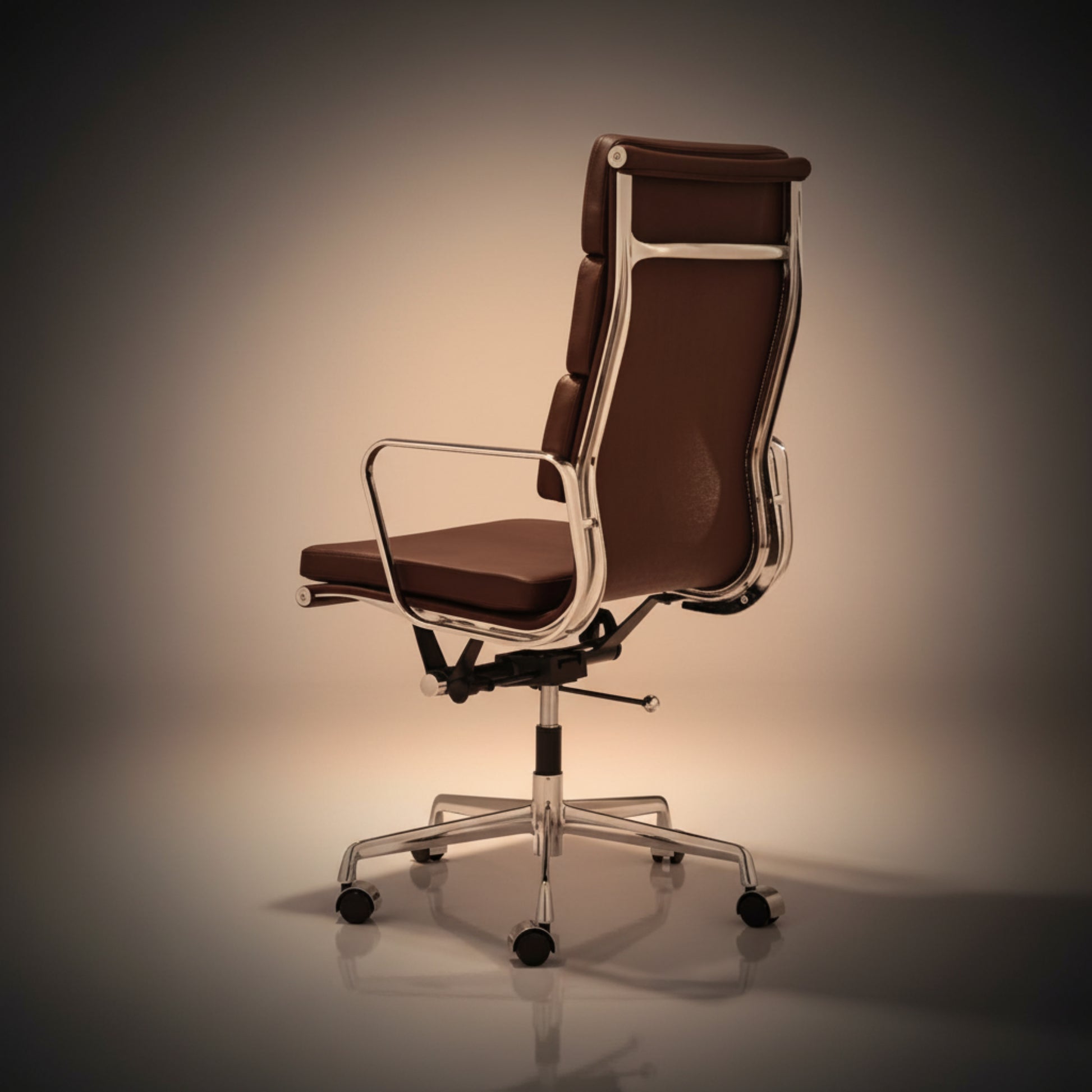 Eames Ergonomic Soft Pad Office Chair EA 219 - High Back Support, Dark Brown Leather - Aura Furnitures