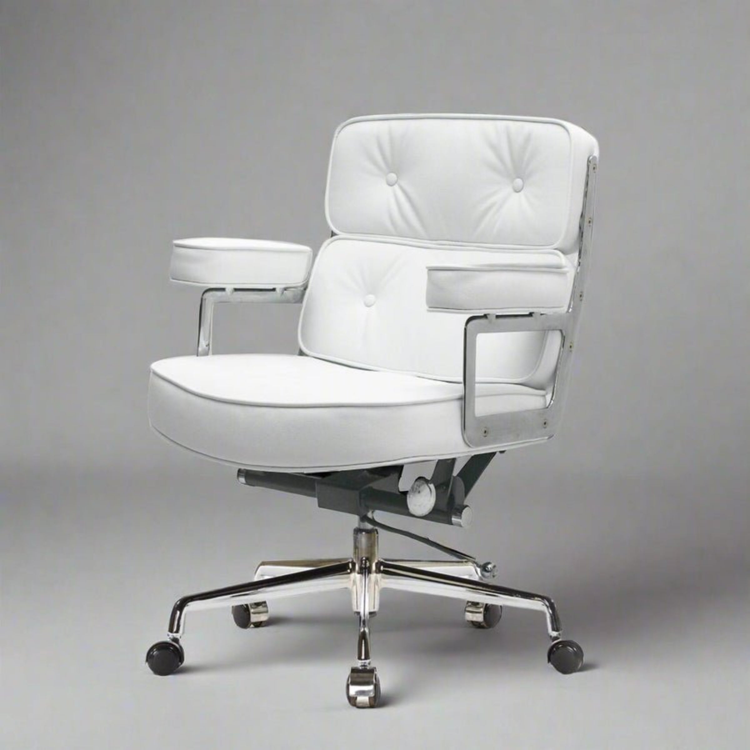 White office chair with armrests on a gray background