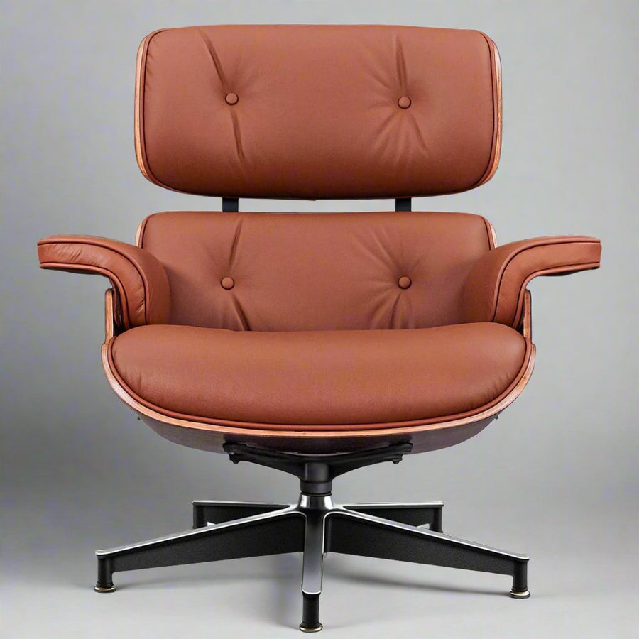 Eames Inspired Mid-Century Lounge Chair & Ottoman – Walnut Wood & Tan Brown | Luxe Furnishes