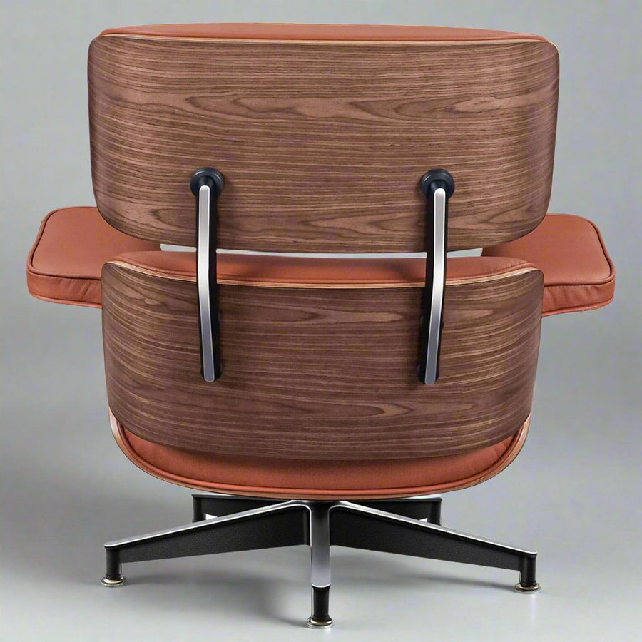 Eames Inspired Mid-Century Lounge Chair & Ottoman - Walnut Wood & Chocolate Brown