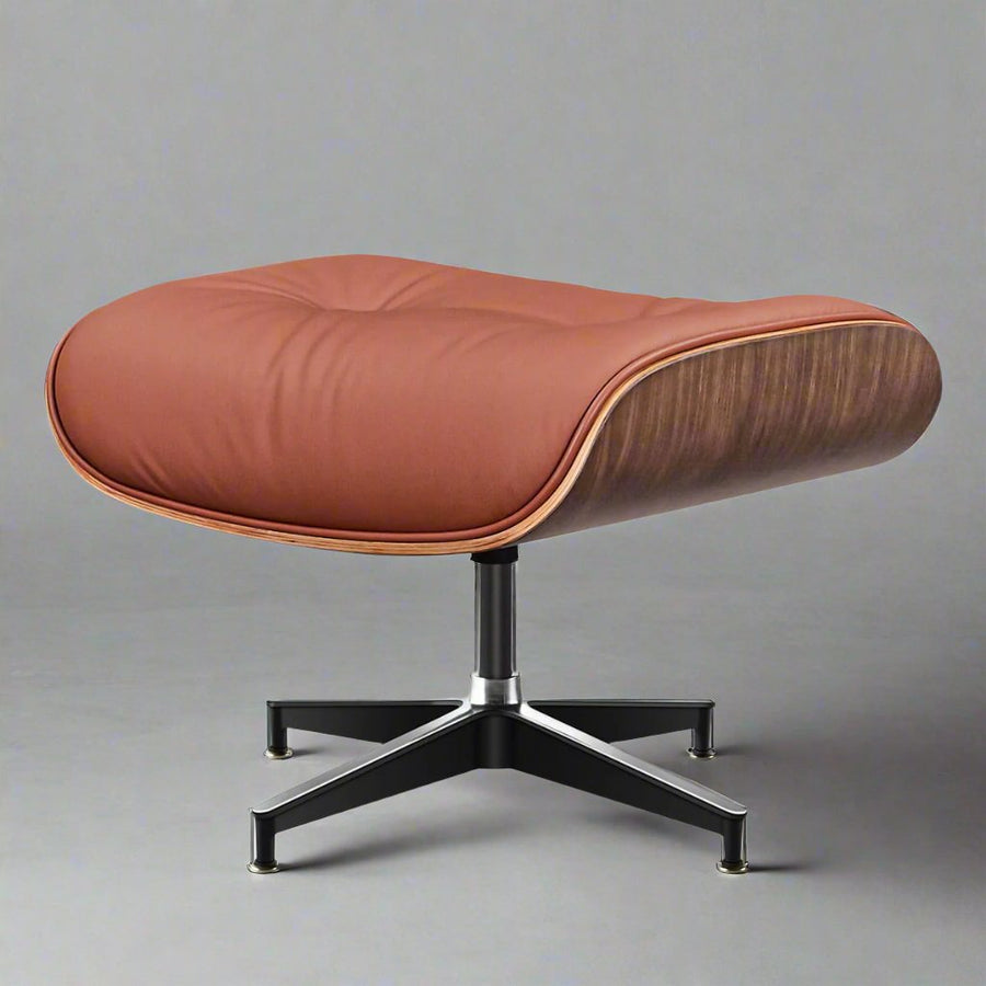 Eames Inspired Mid-Century Lounge Chair & Ottoman in Walnut Wood and Brown