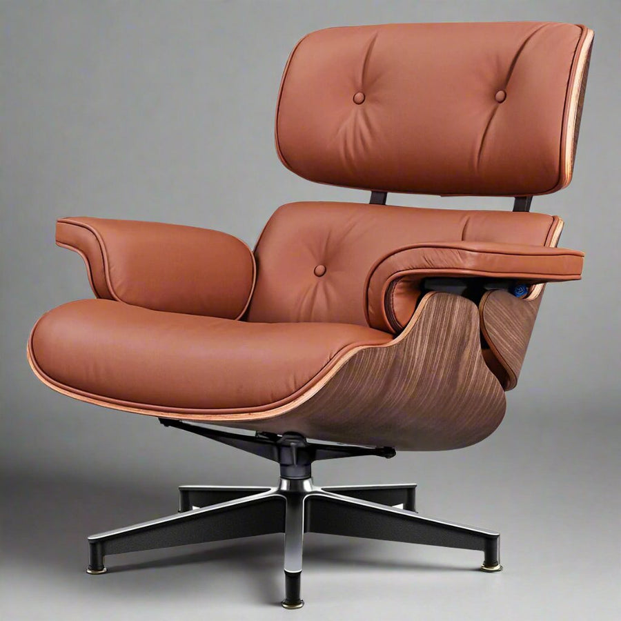 Eames Inspired Mid-Century Lounge Chair & Ottoman - Walnut Wood & White