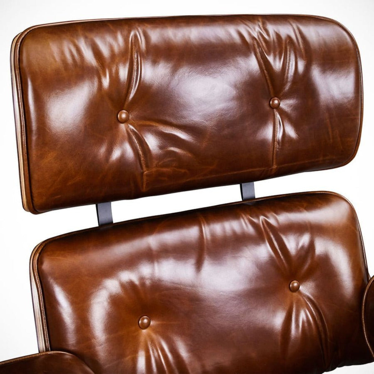 Charles Eames Inspired Mid-Century Lounge Chair & Ottoman XL – Walnut Wood Waxed Vintage Tan - Aura Furnitures