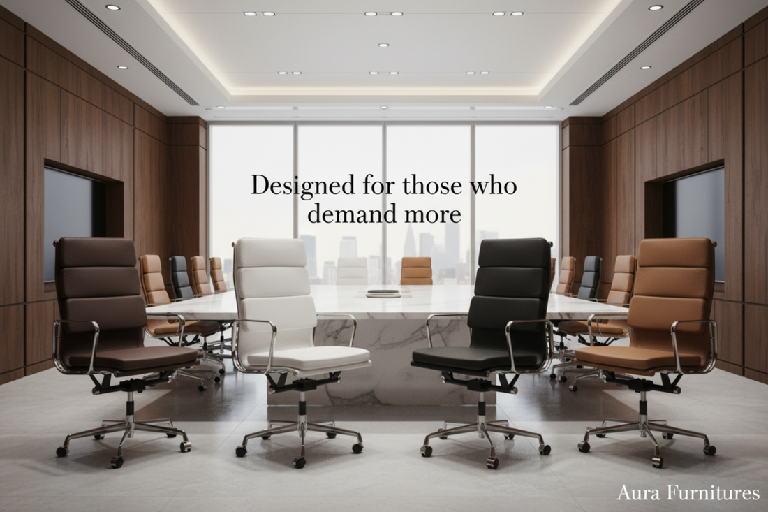 Eames Ergonomic Soft Pad Office Chair EA 219 - High Back Support, White Leather - Aura Furnitures
