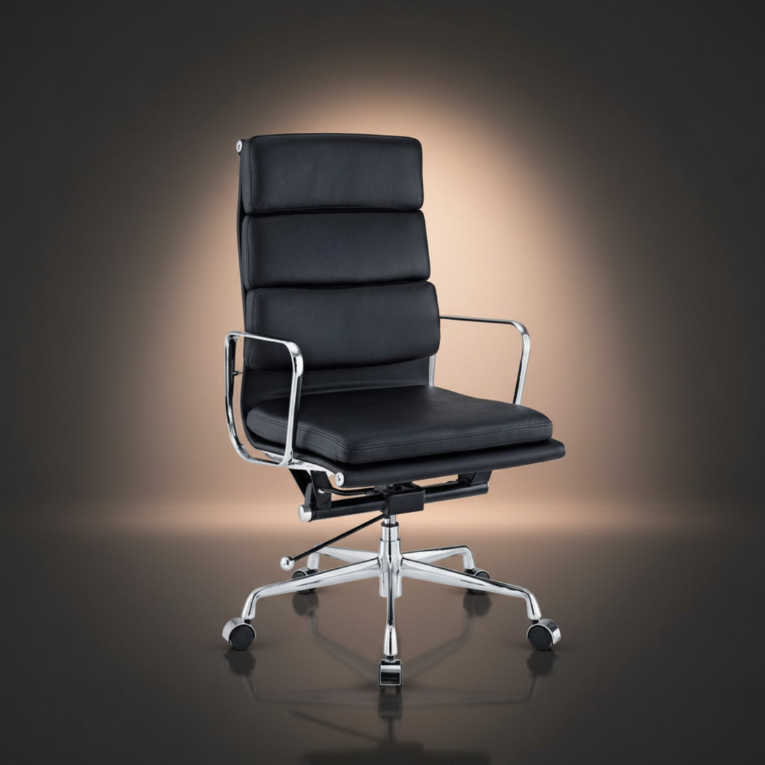 Eames Ergonomic Soft Pad Office Chair EA 219 - High Back Support, Black Leather - Aura Furnitures