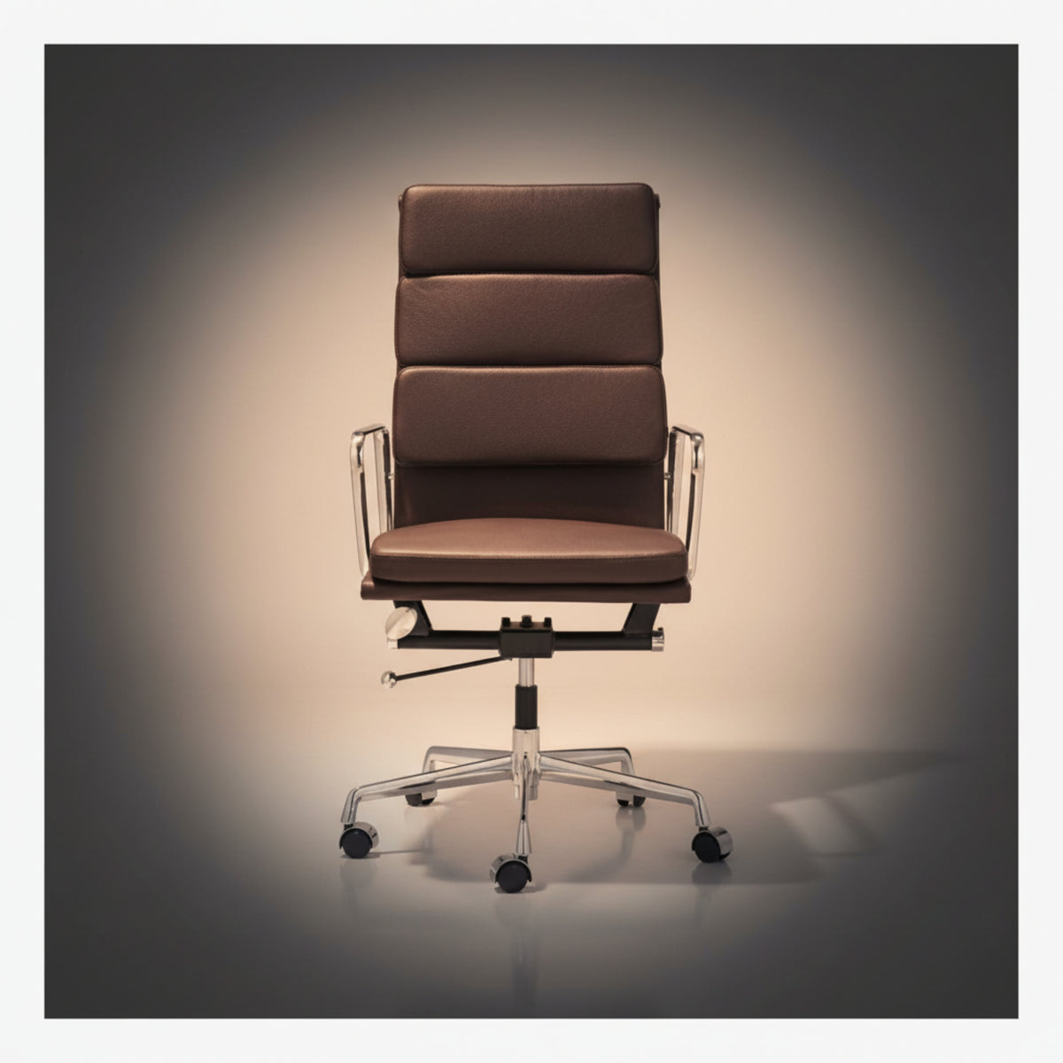 Eames Ergonomic Soft Pad Office Chair EA 219 - High Back Support, Brown Leather - Aura Furnitures