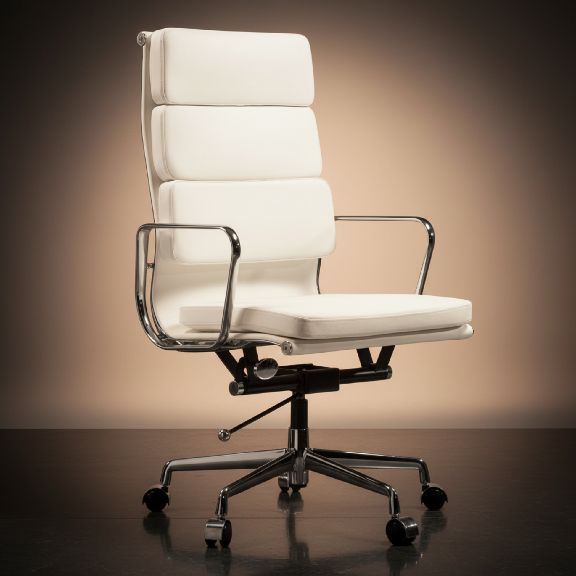Eames Ergonomic Soft Pad Office Chair EA 219 - High Back Support, White Leather - Aura Furnitures