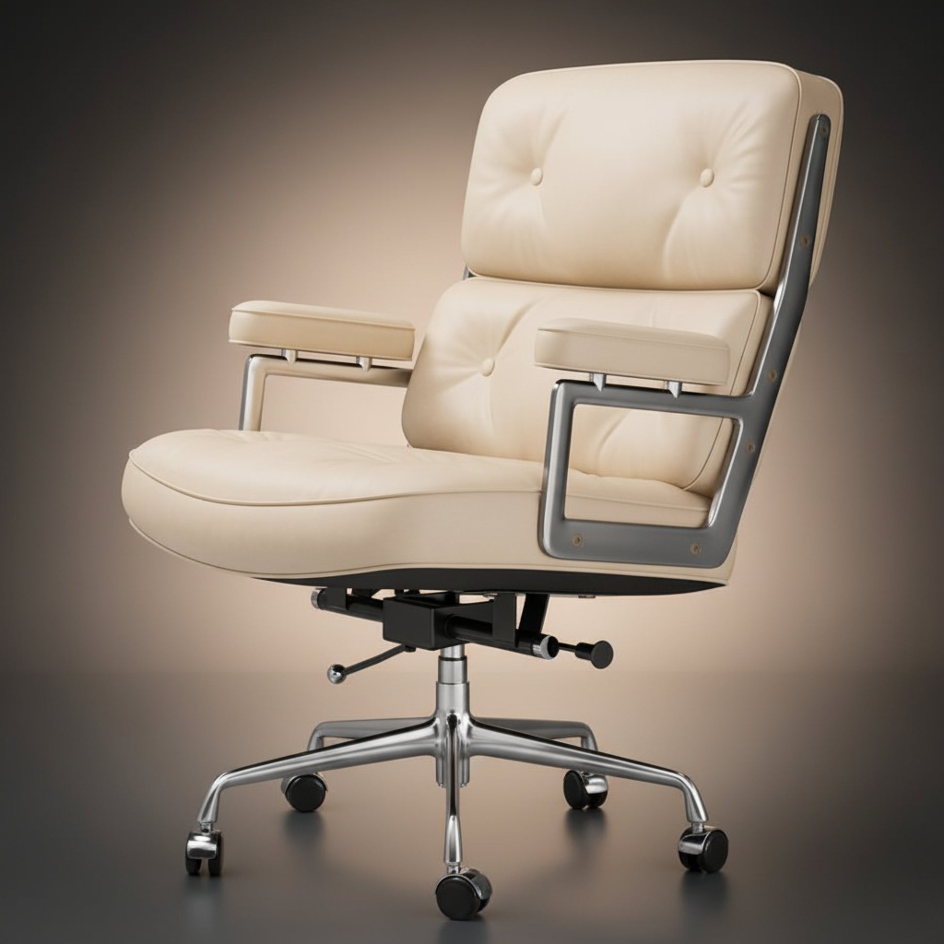 Eames Style Executive Lobby Office Chair - ES104, Ivory White Leather - Aura Furnitures