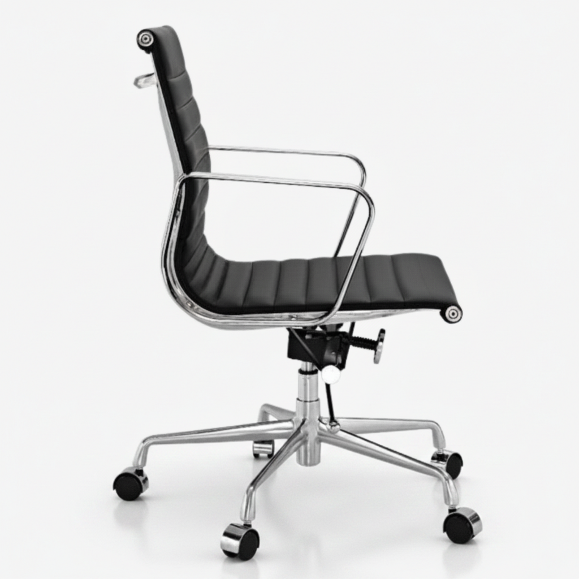Eames Style Thin Pad Office Chair EA 117 - Ribbed Low Back, White Leather - Aura Furnitures