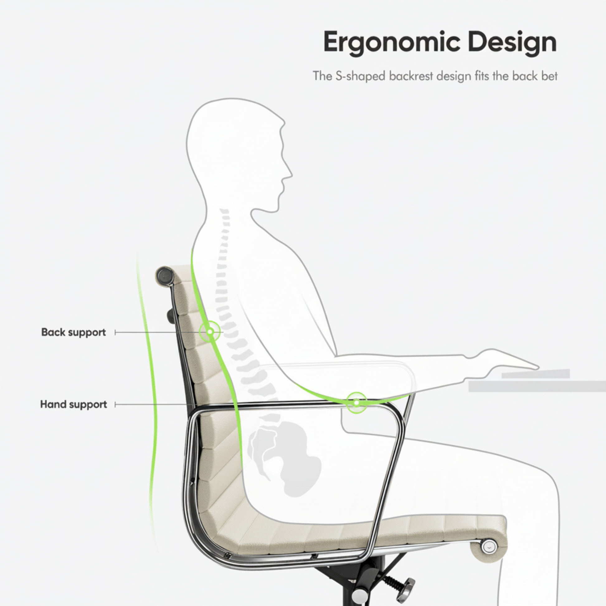 Eames Style Thin Pad Office Chair EA 117 - Ribbed Low Back, White Leather - Aura Furnitures