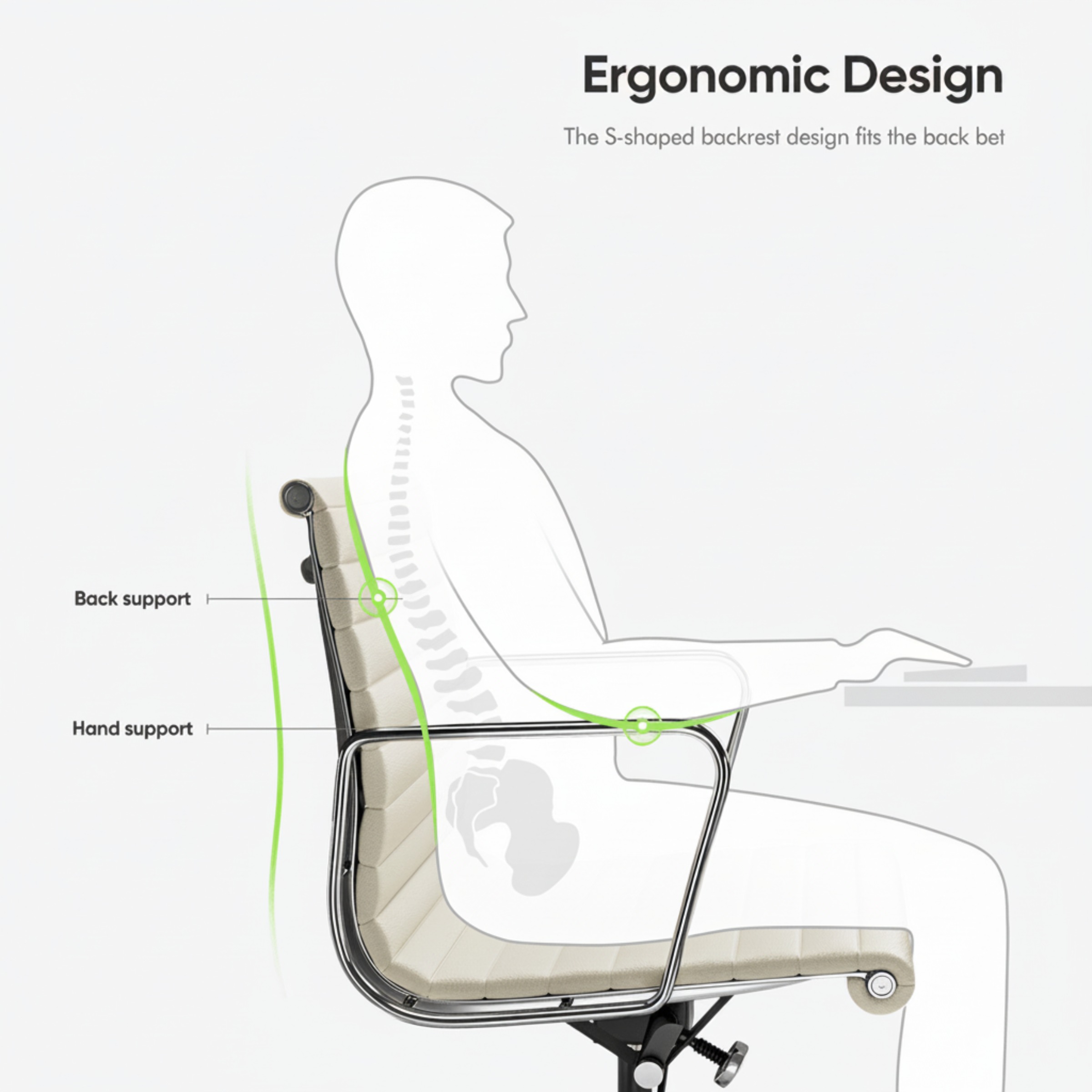 Eames Style Thin Pad Office Chair EA 117 - Ribbed Low Back, White Leather - Aura Furnitures