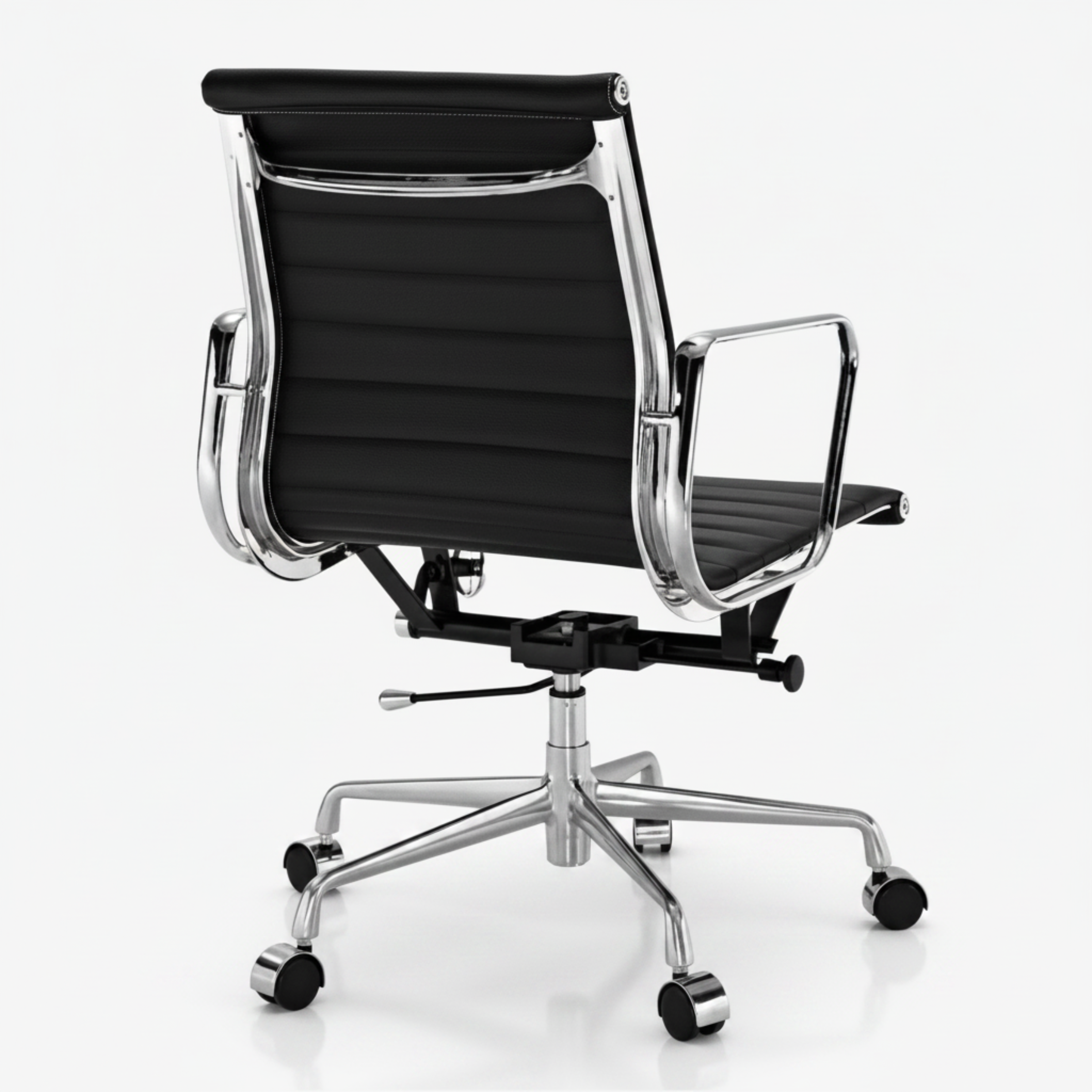 Eames Style Thin Pad Office Chair EA 117 - Ribbed Low Back, White Leather - Aura Furnitures