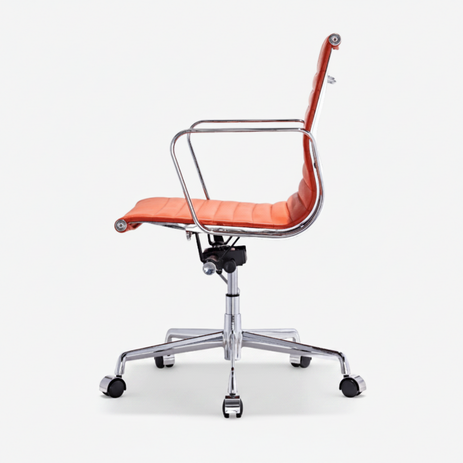 Eames Style Thin Pad Office Chair EA 117 - Ribbed Low Back, White Leather - Aura Furnitures